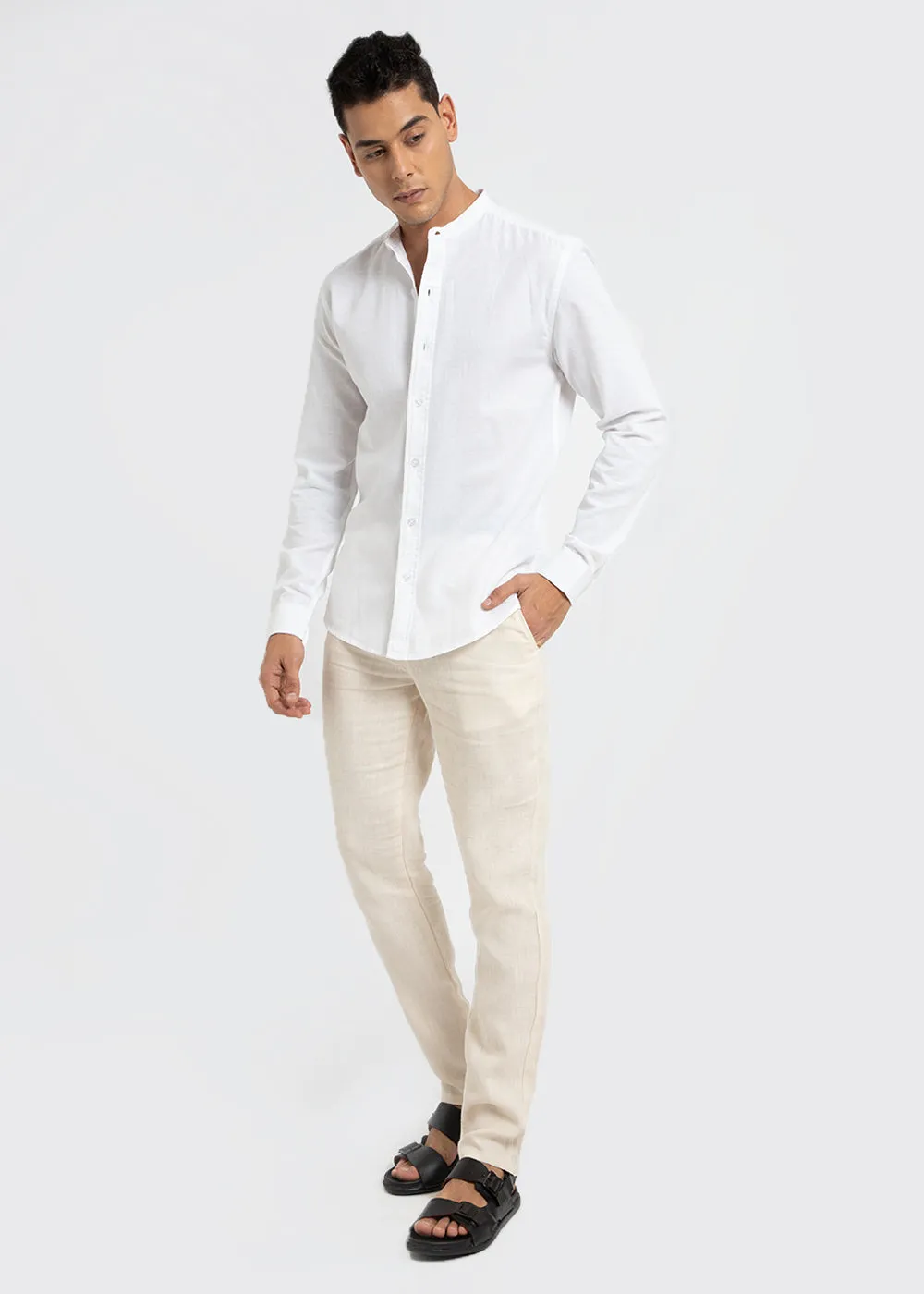 Ivory White Cotton Linen Shirt