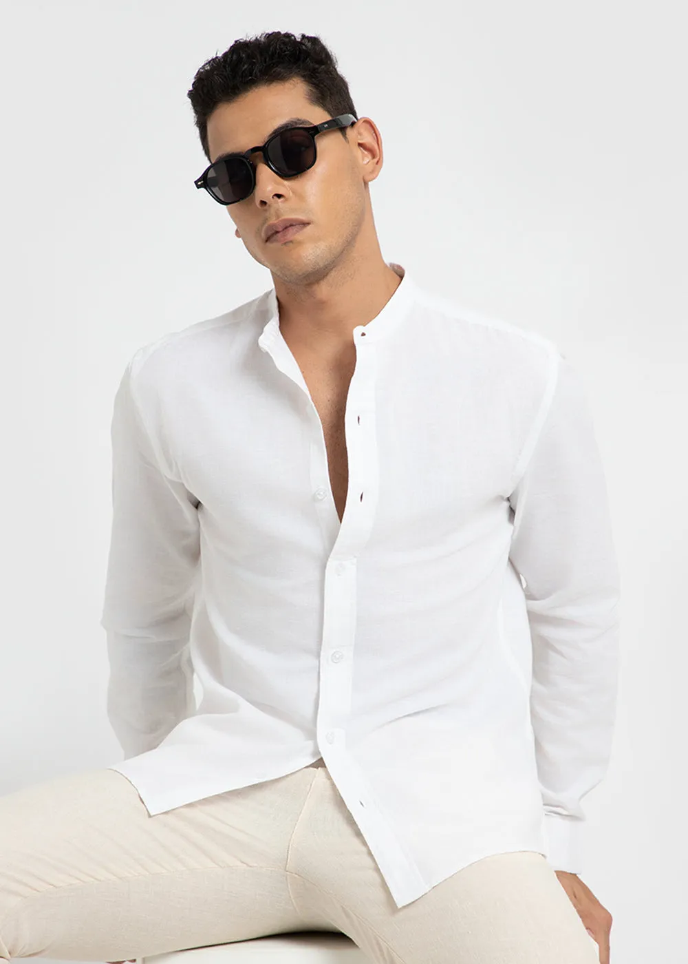 Ivory White Cotton Linen Shirt