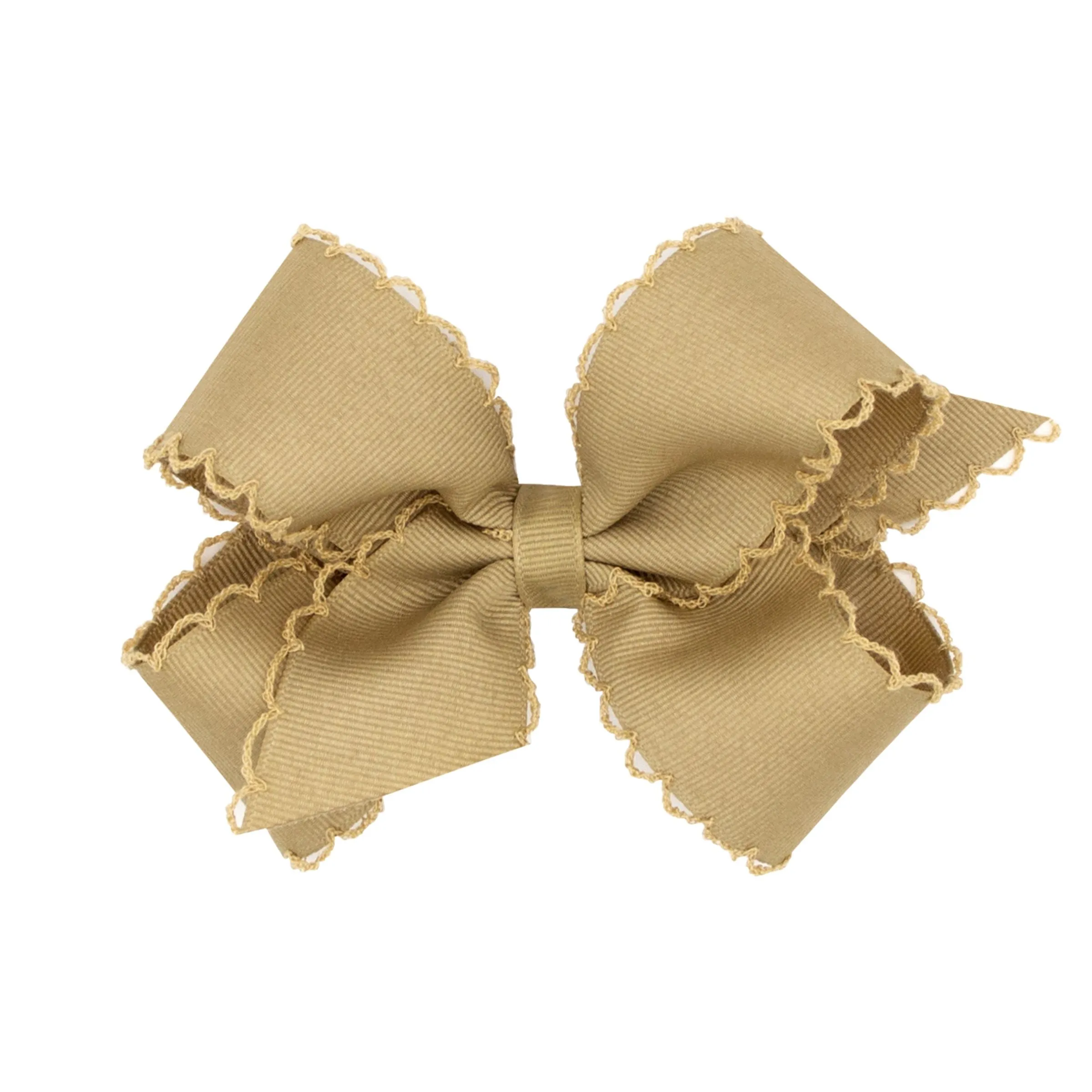 Monotone Khaki Grosgrain Bow with Moonstitch Detailing