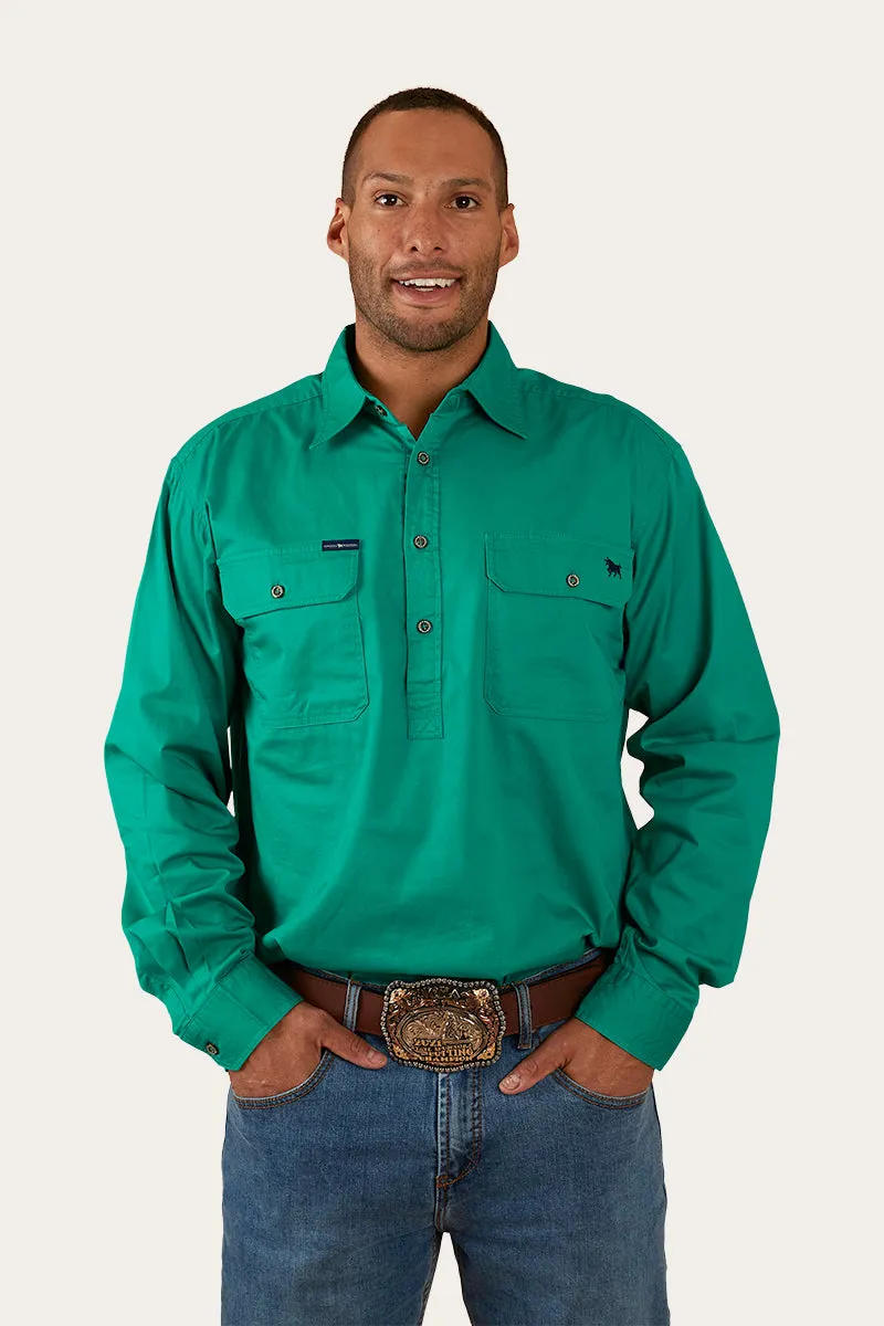 King River Mens Half Button Work Shirt - Green