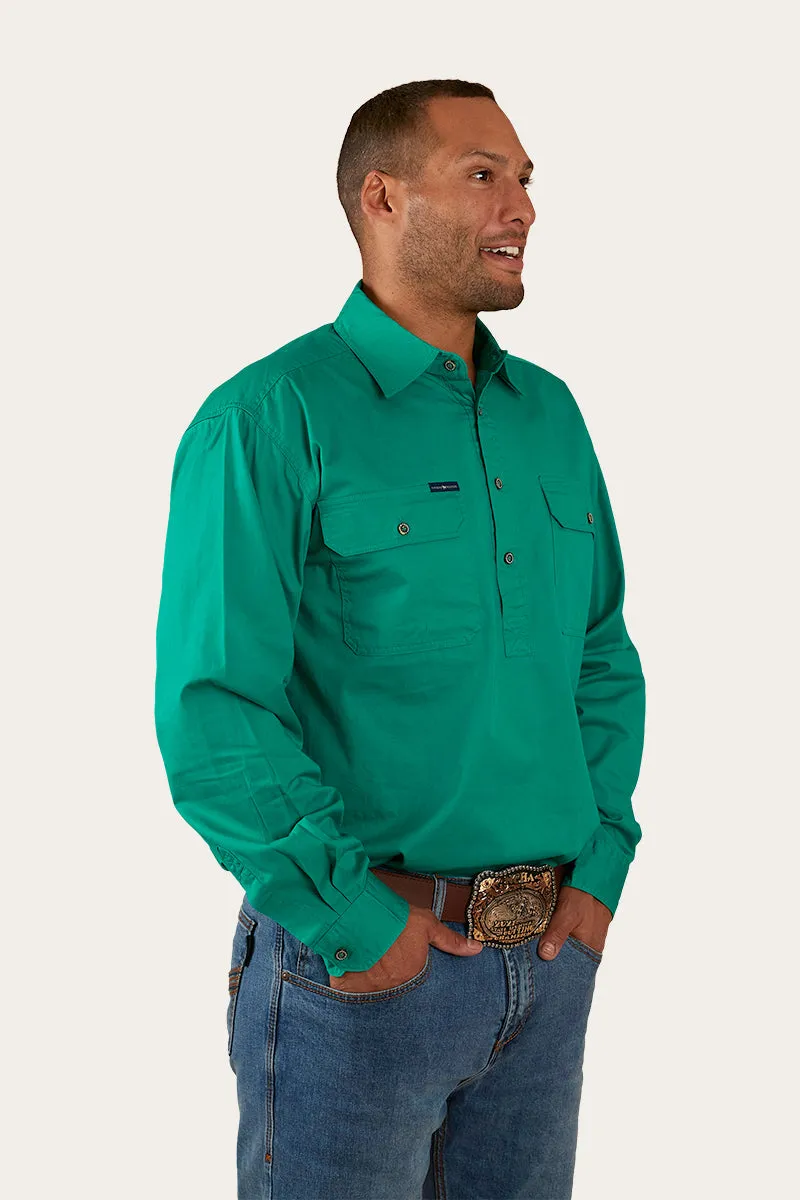 King River Mens Half Button Work Shirt - Green