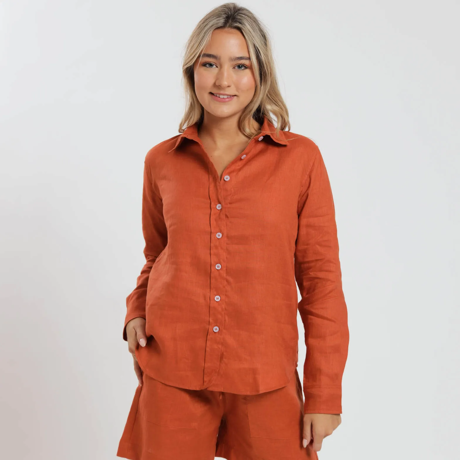 Ladies Linen - Long Sleeve Shirt | Rust