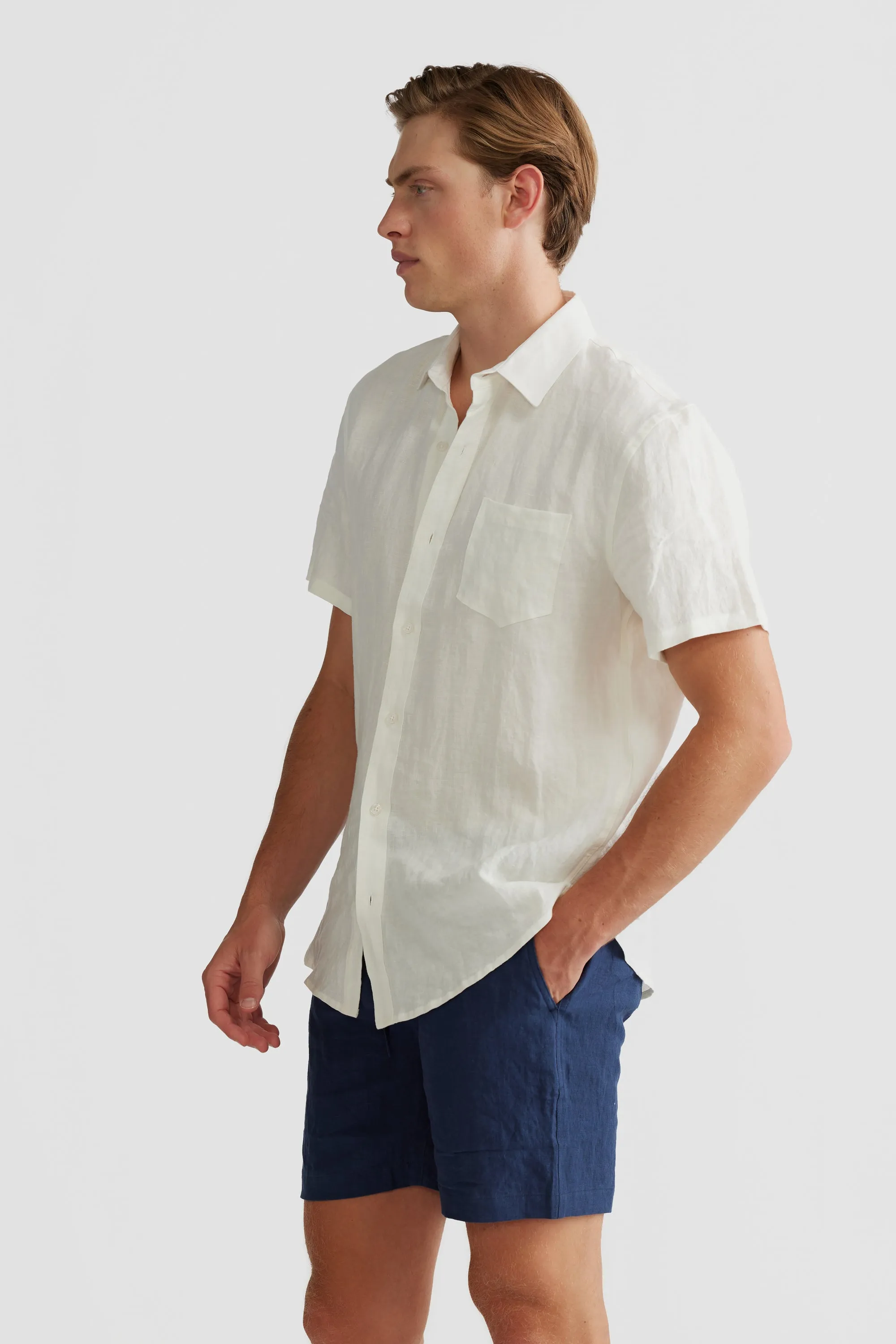 Linen Shirt Short Sleeve White