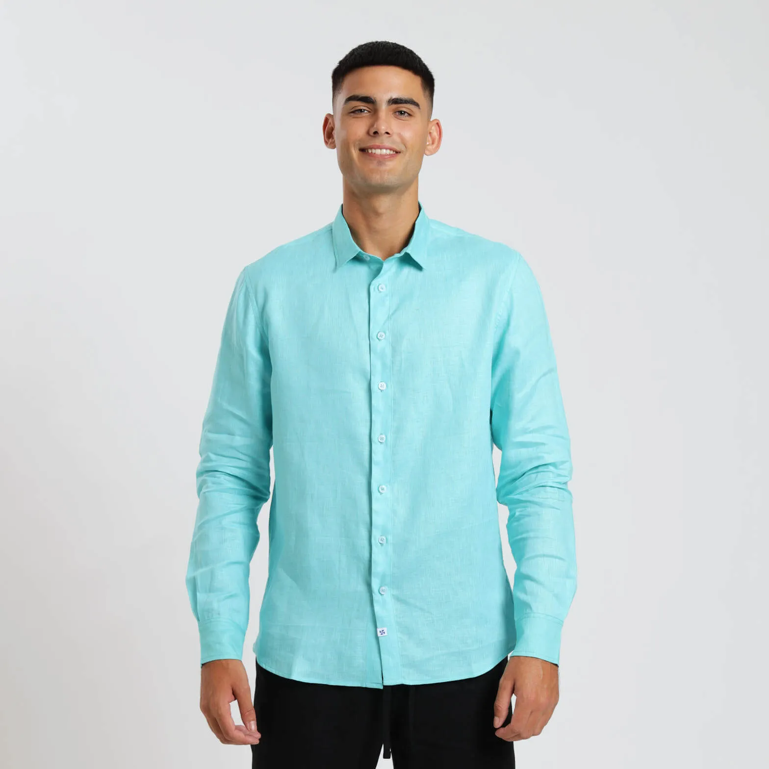 Long Sleeve Linen Shirt | Turquoise