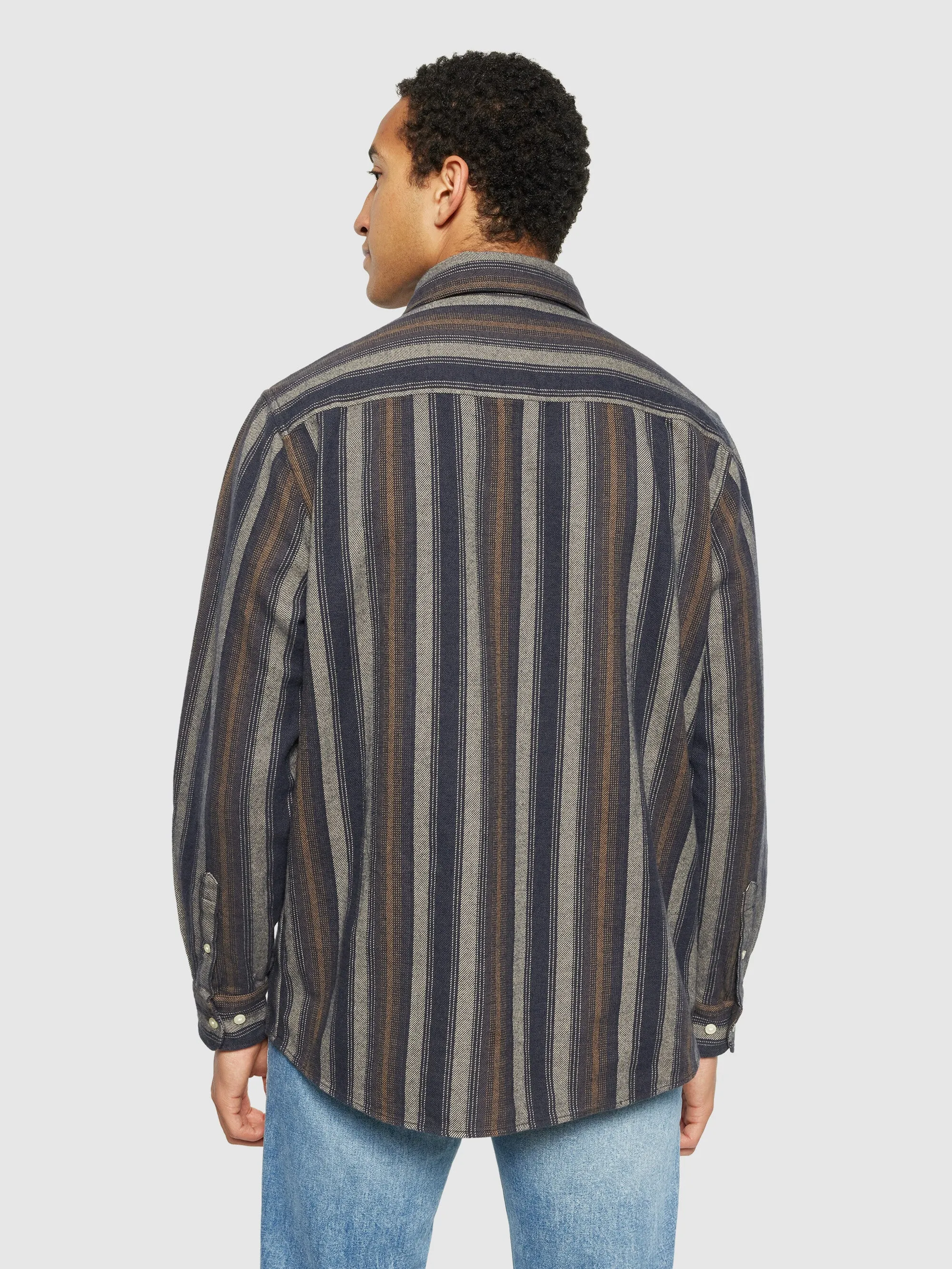 Loose fit striped flannel shirt - GOTS/Vegan - Yellow stripe