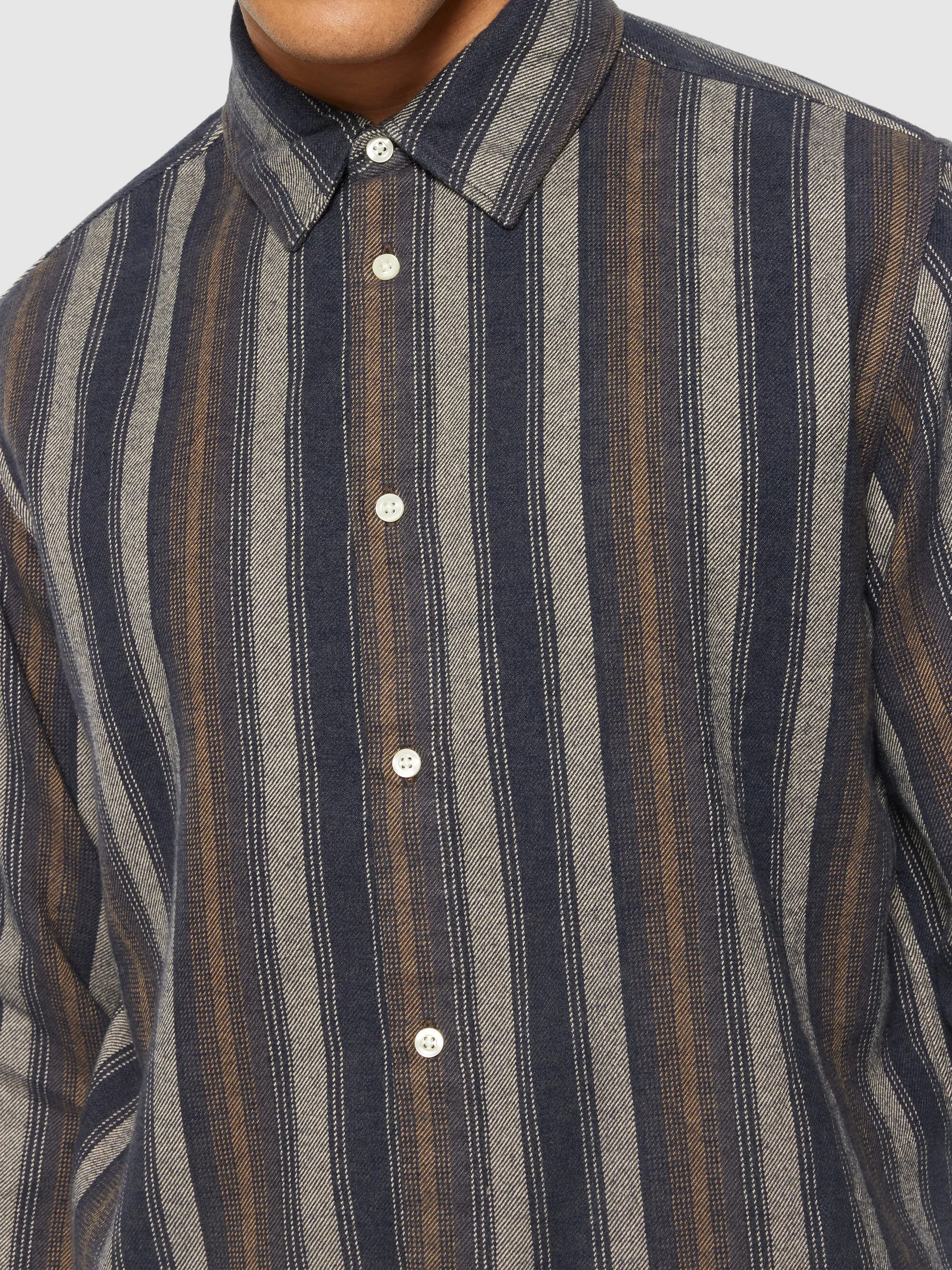 Loose fit striped flannel shirt - GOTS/Vegan - Yellow stripe