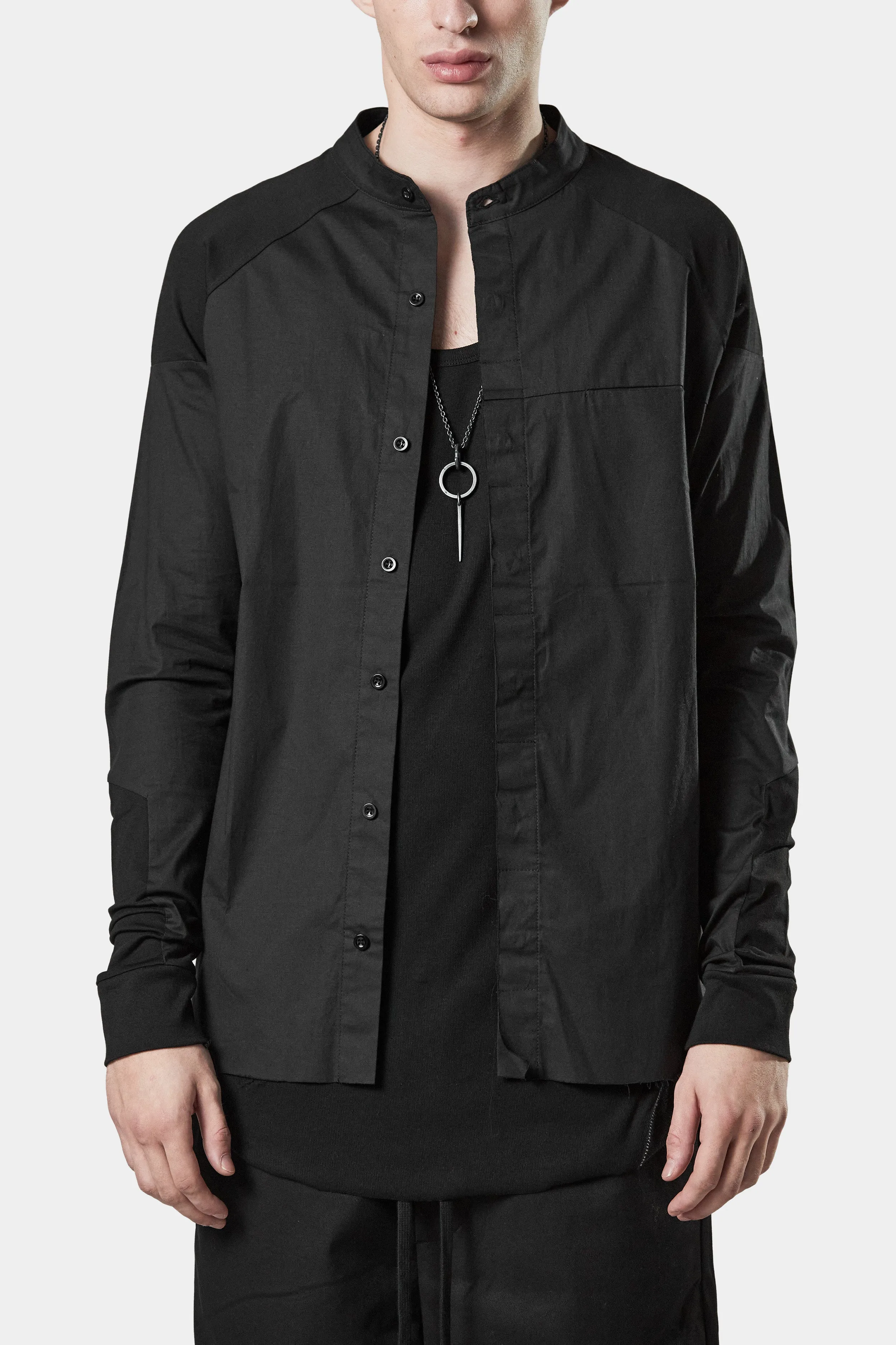 Mandarin collar contrast shirt