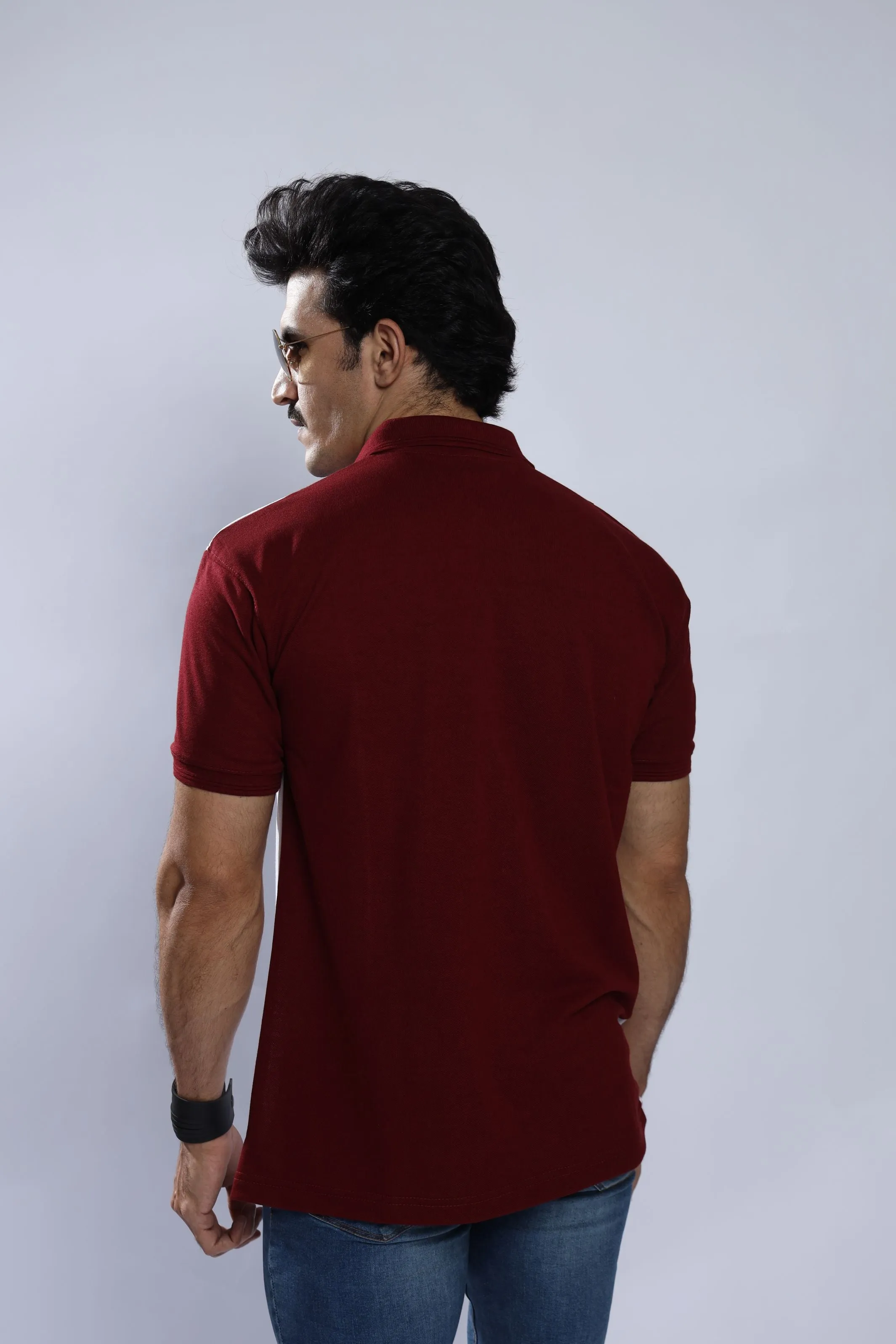 Maroon Pique Stripe Shirt