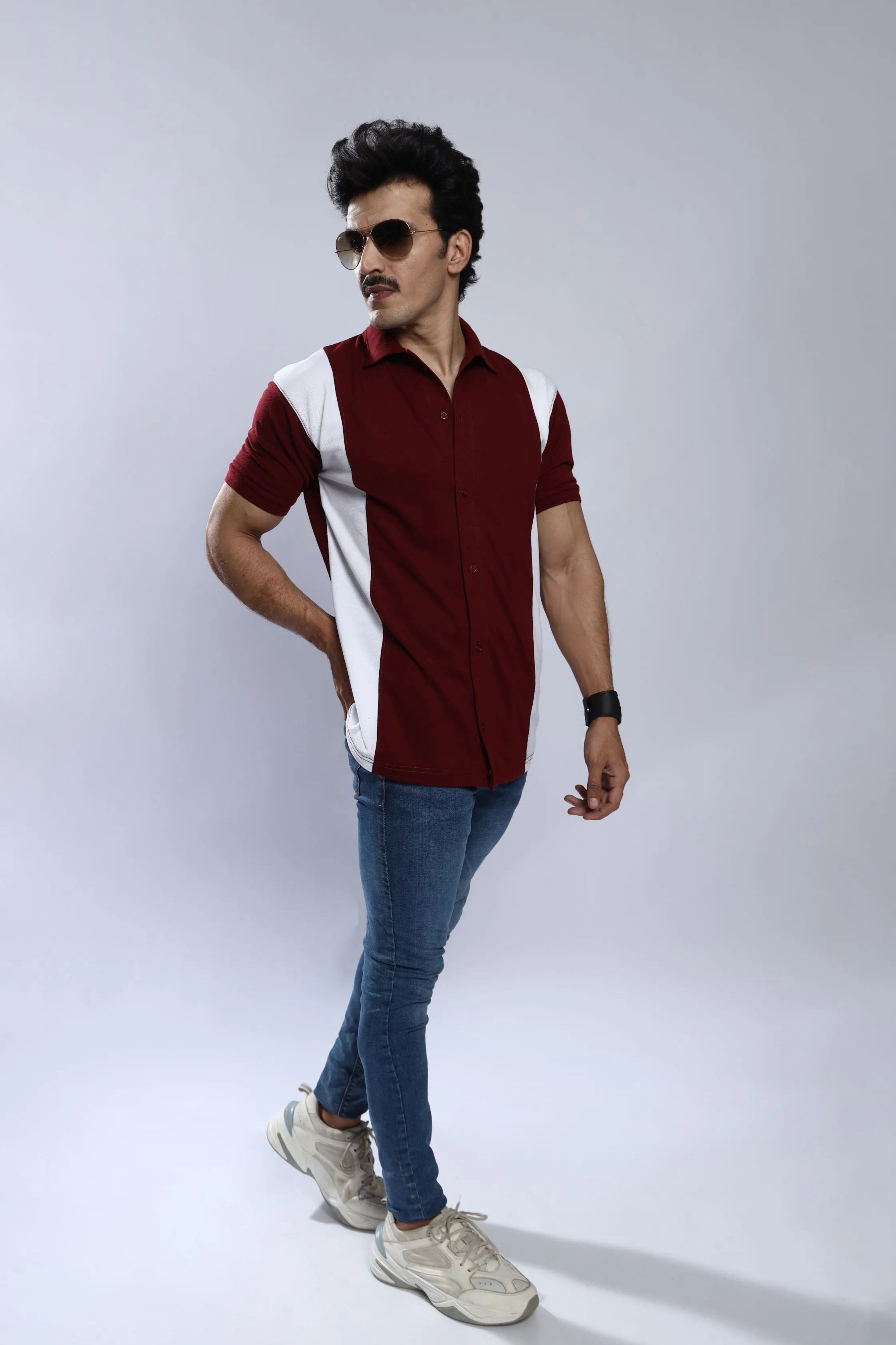 Maroon Pique Stripe Shirt