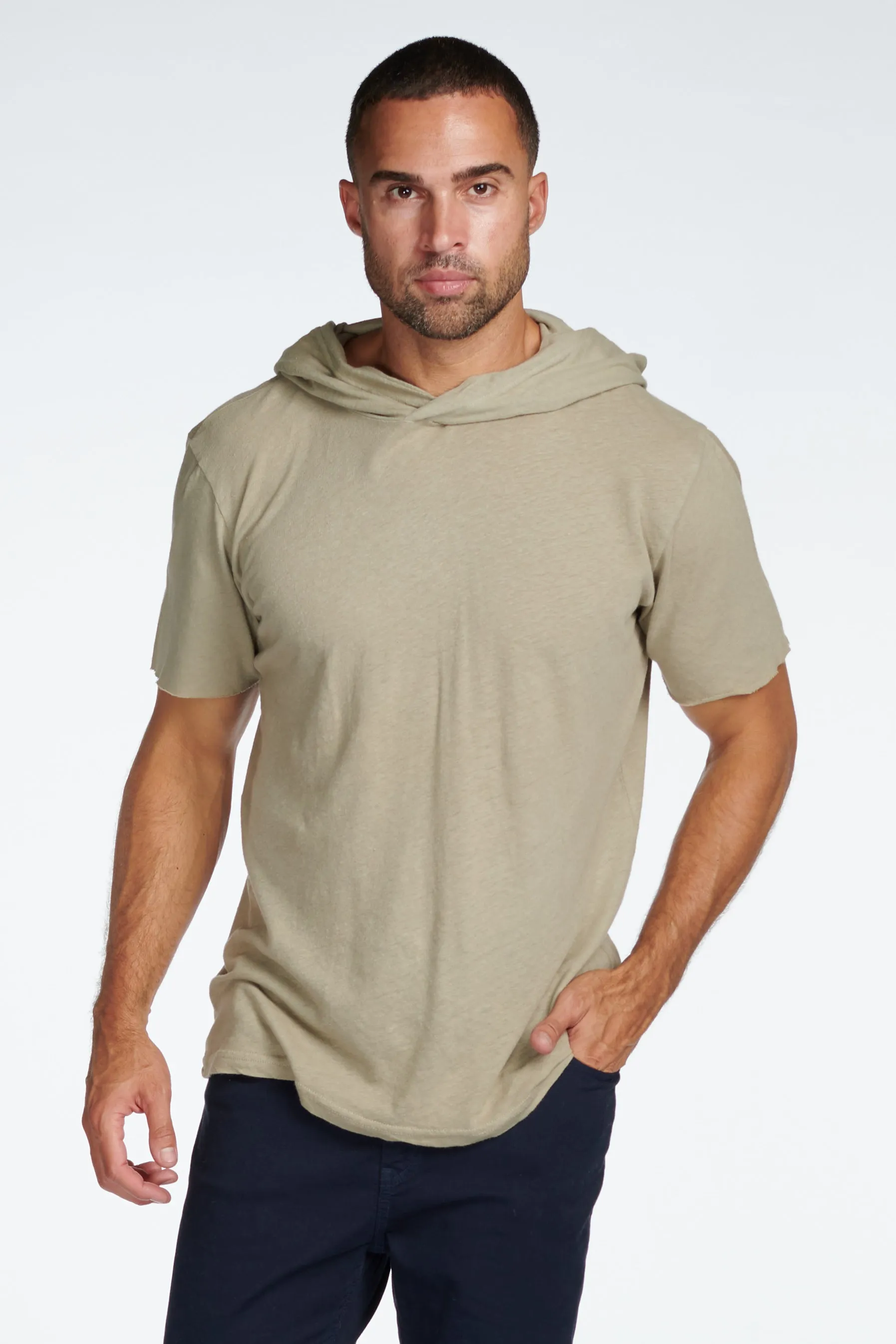 Men's Linen Blend Short Sleeve Hoodie