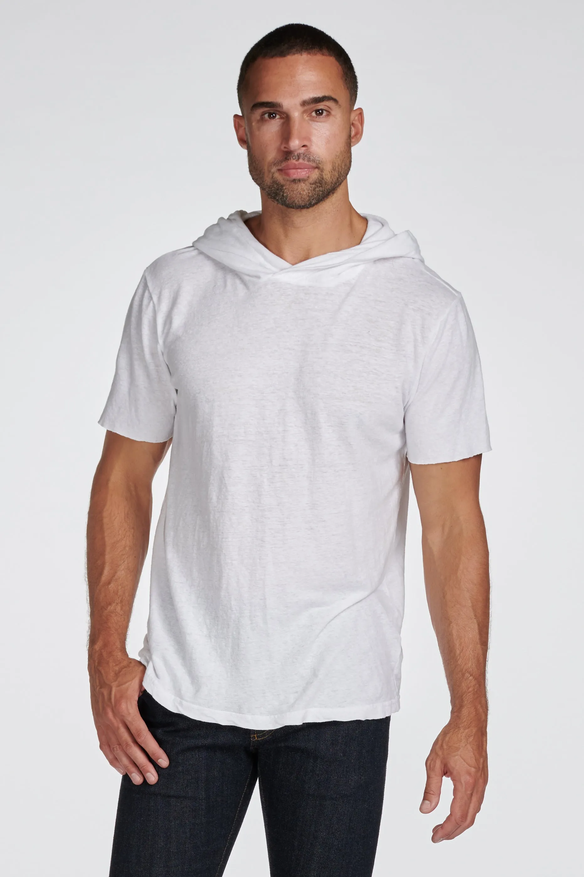 Men's Linen Blend Short Sleeve Hoodie