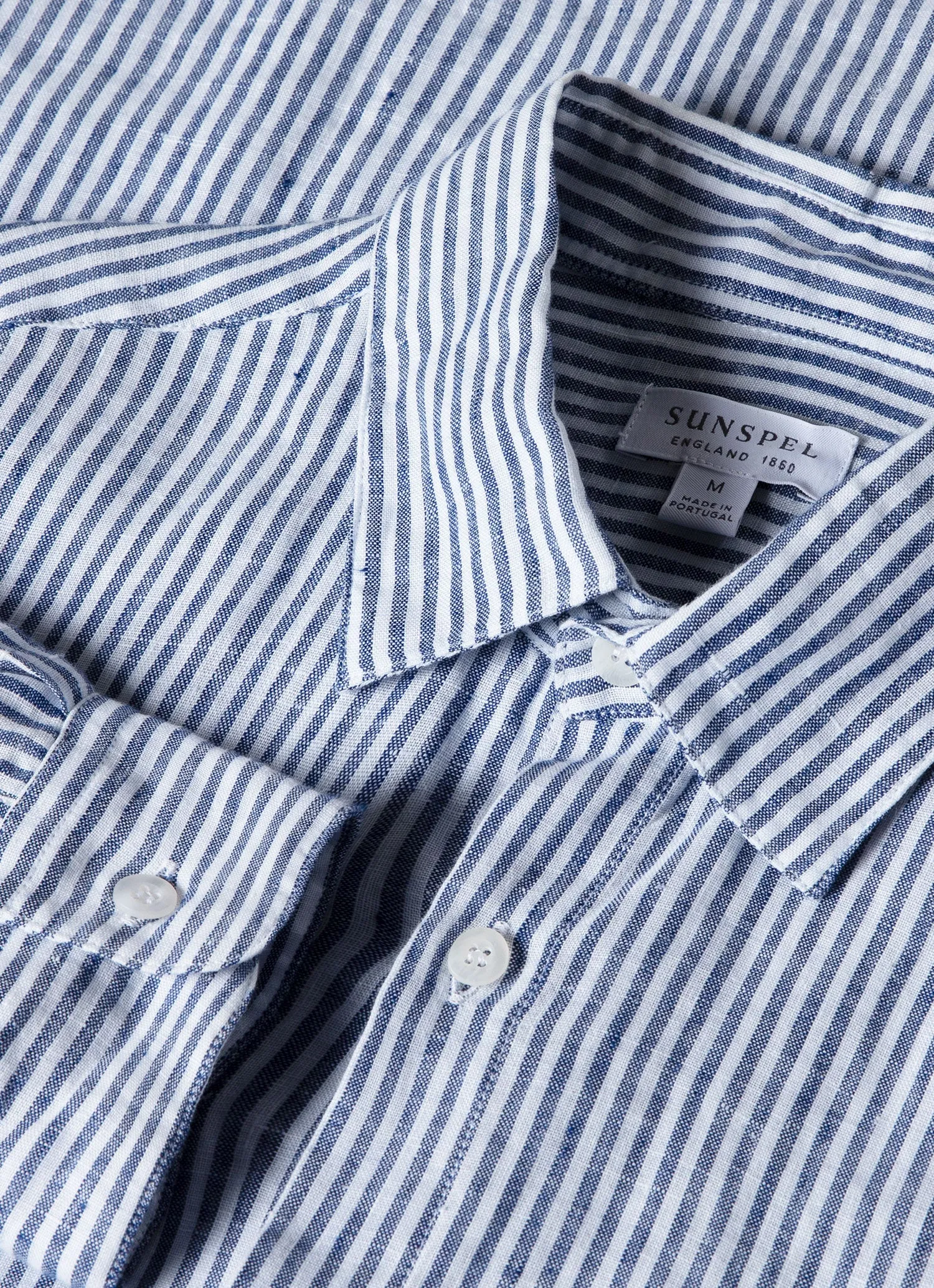 Men's Linen Shirt in Navy/White Linen Stripe