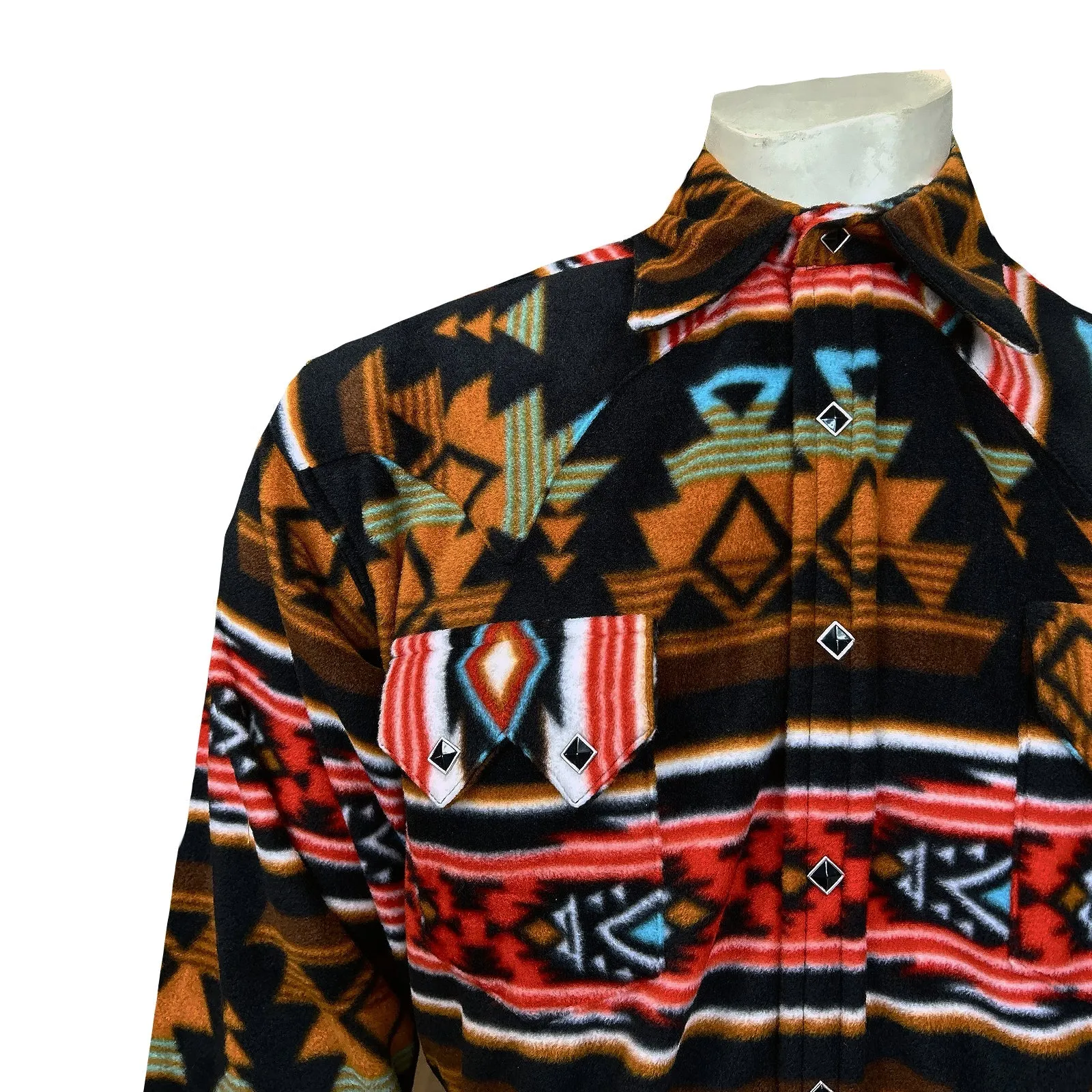 Men's Native Pattern Fleece Western Shirt in Black & Rust