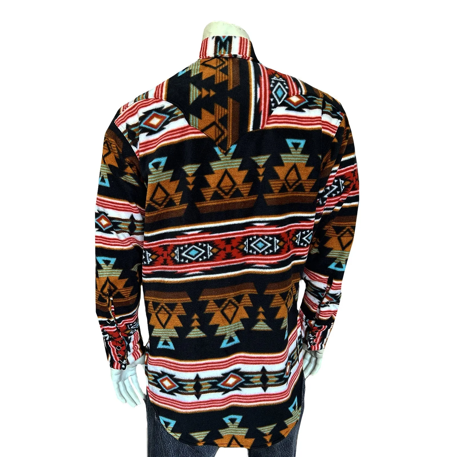 Men's Native Pattern Fleece Western Shirt in Black & Rust