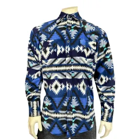 Men's Native Pattern Fleece Western Shirt in Blue & Black