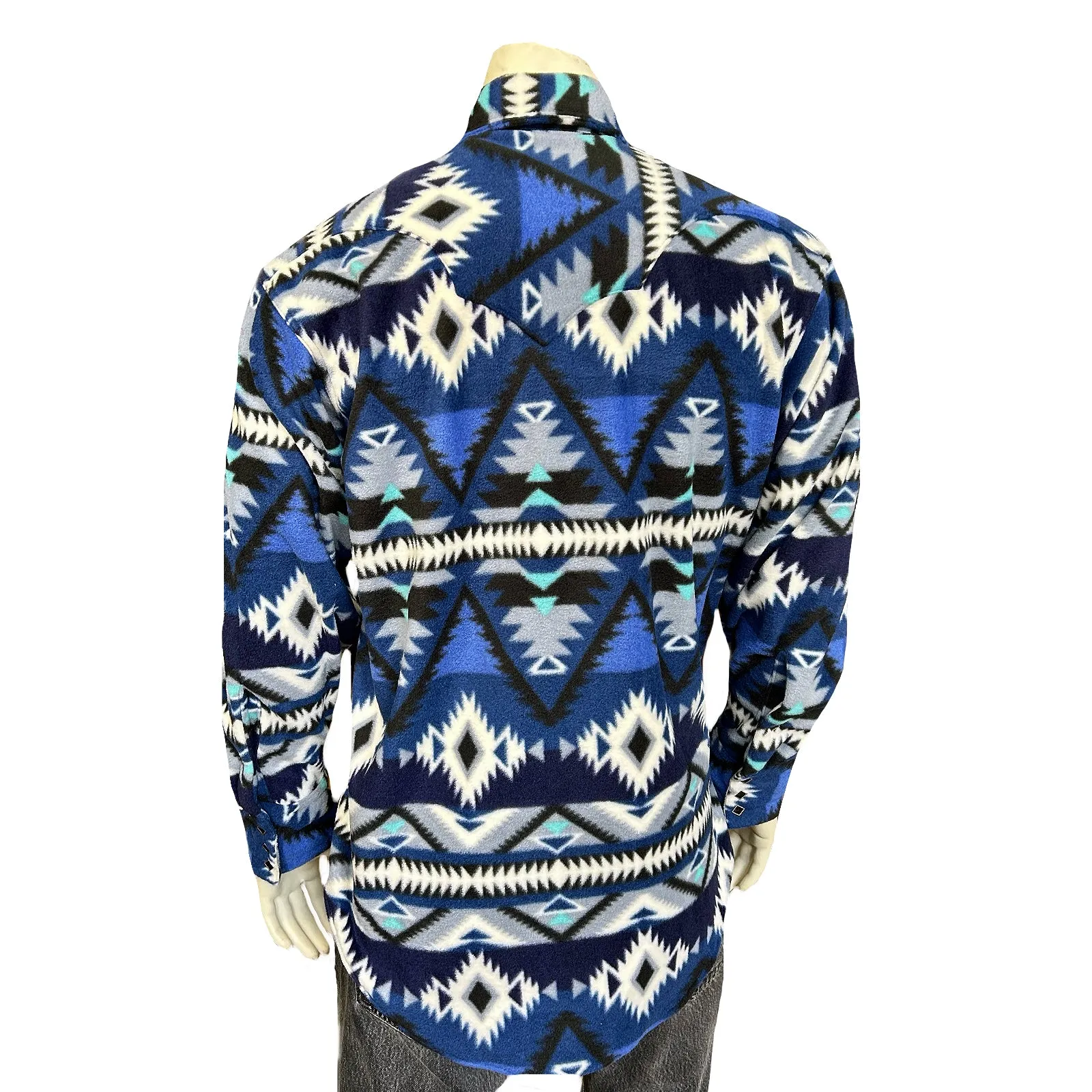 Men's Native Pattern Fleece Western Shirt in Blue & Black