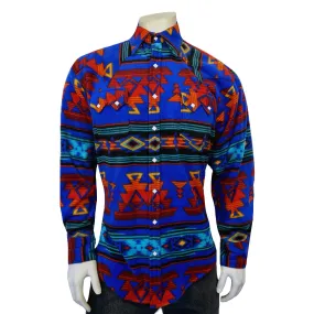 Men's Native Pattern Fleece Western Shirt in Blue & Red