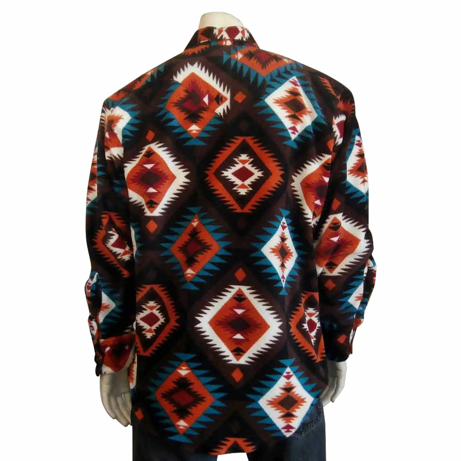 Men's Native Pattern Fleece Western Shirt in Brown & Orange