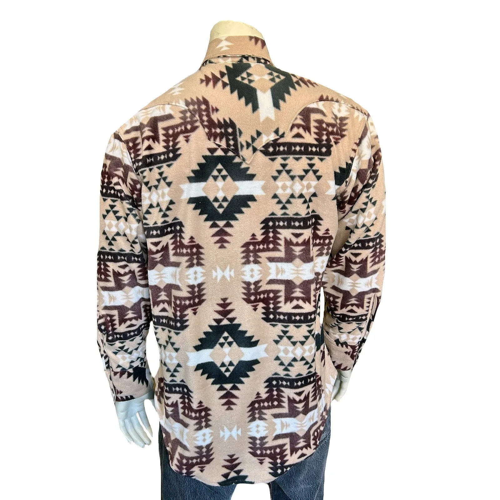 Men's Native Pattern Fleece Western Shirt in Brown & Tan