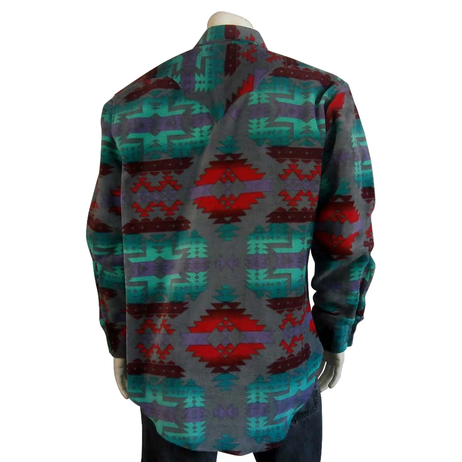 Men's Native Pattern Fleece Western Shirt in Grey & Red