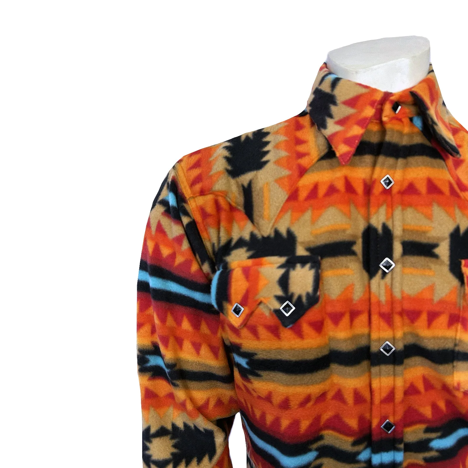 Men's Native Pattern Fleece Western Shirt in Red & Black