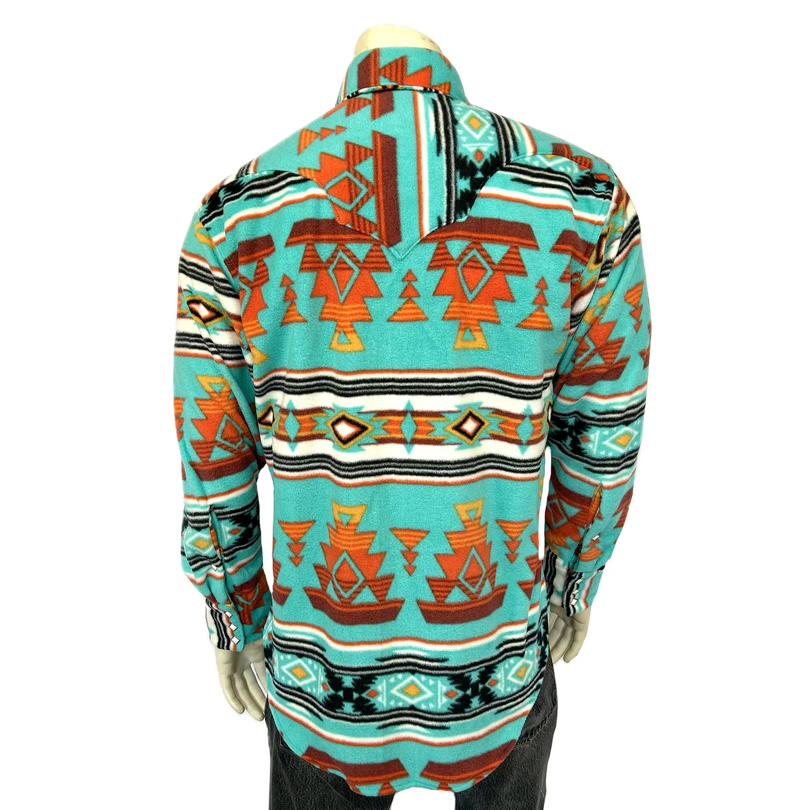 Men's Native Pattern Fleece Western Shirt in Turquoise & Red