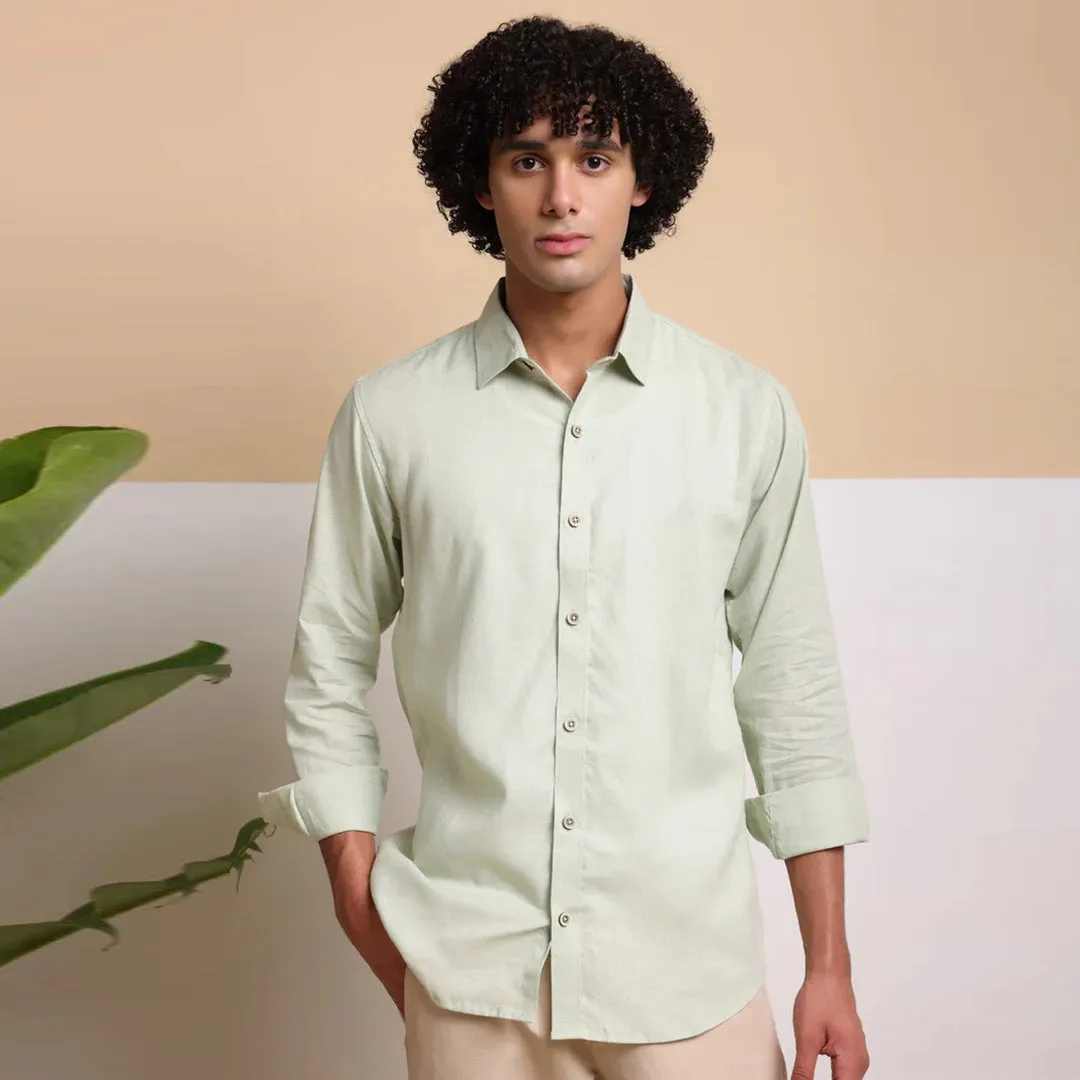 Men's Pure Linen Casual Shirt - Pista Green