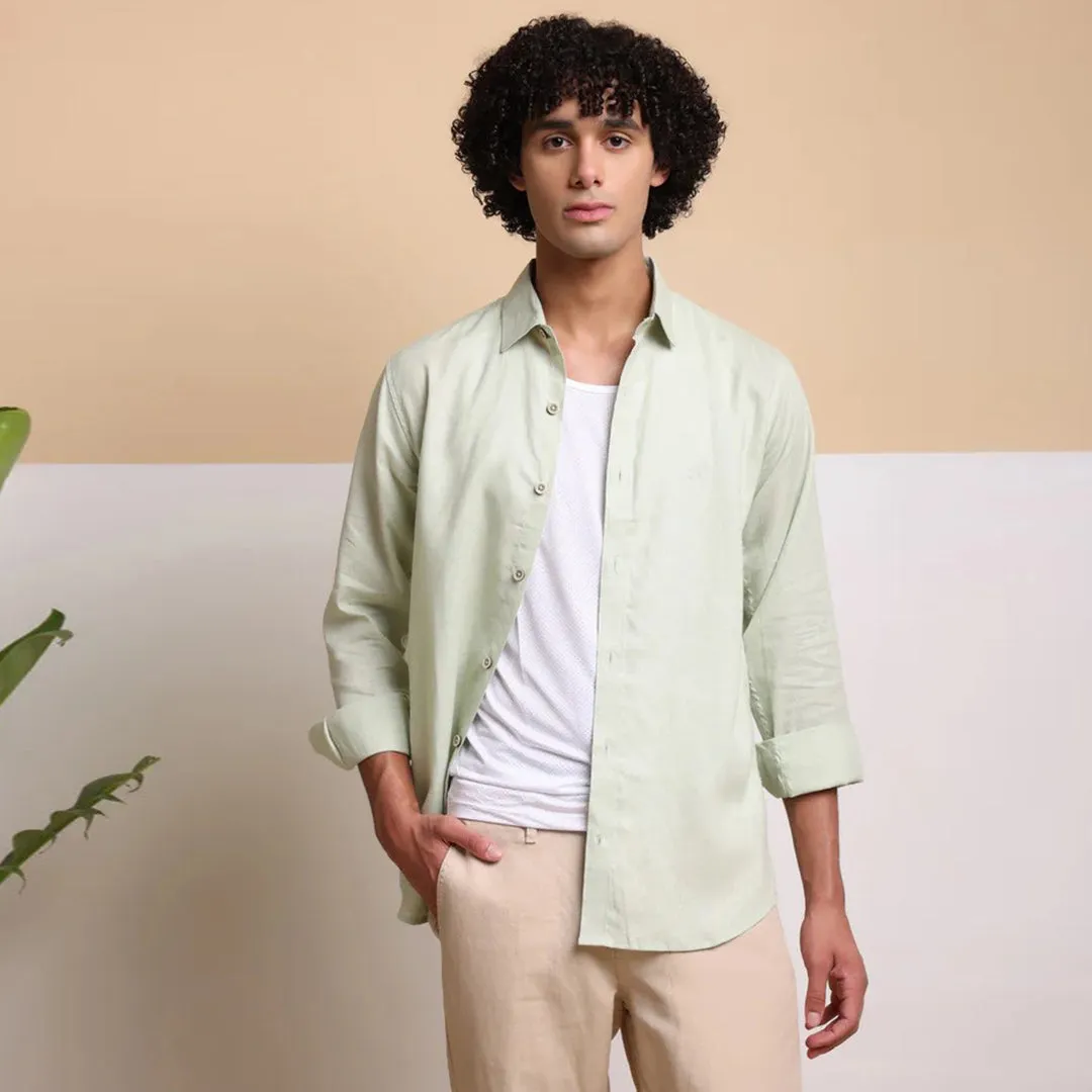 Men's Pure Linen Casual Shirt - Pista Green