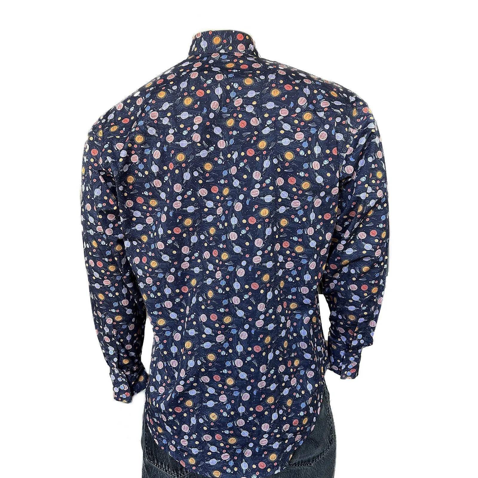 Men’s Solar System Print Western Shirt in Navy