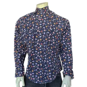 Men’s Solar System Print Western Shirt in Navy