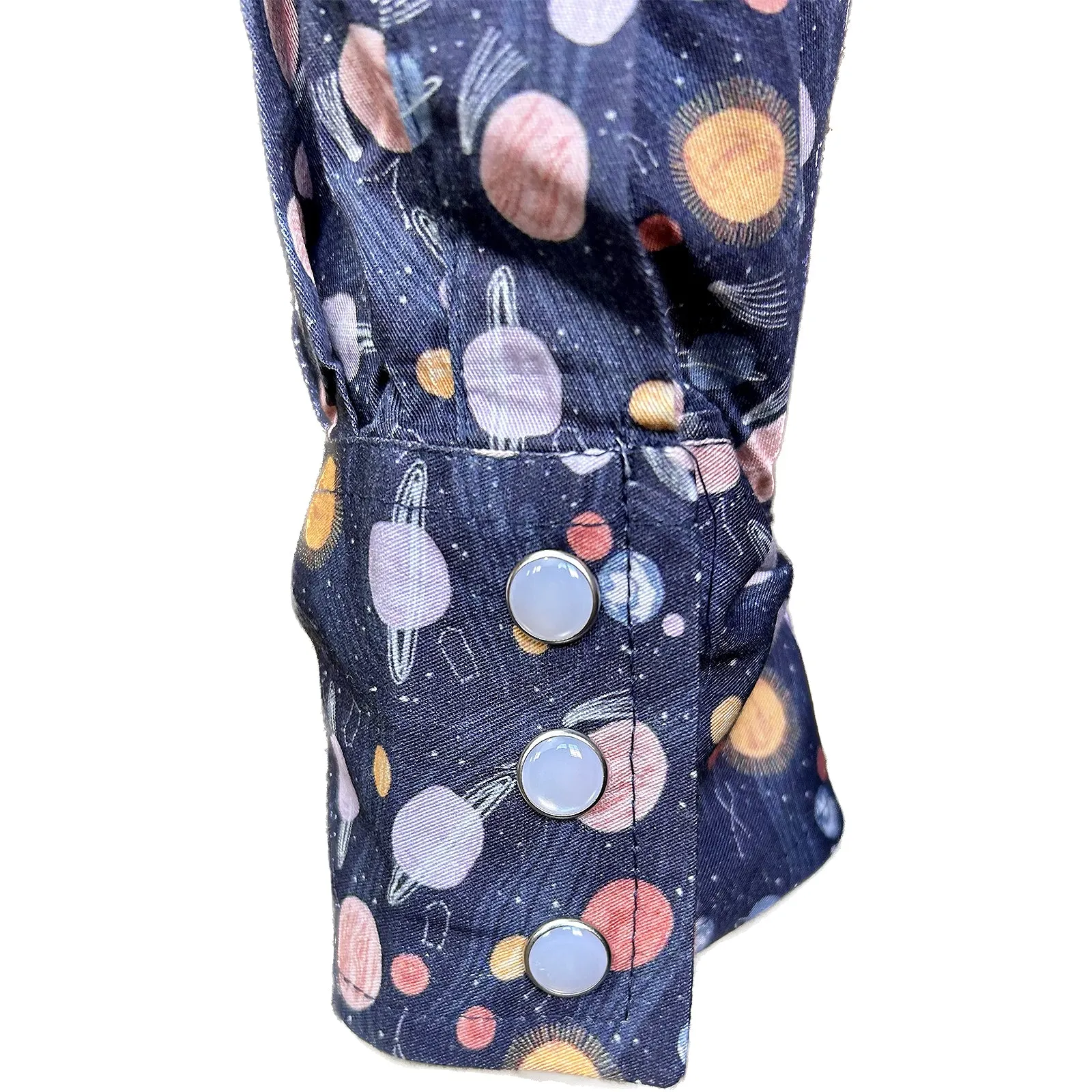 Men’s Solar System Print Western Shirt in Navy