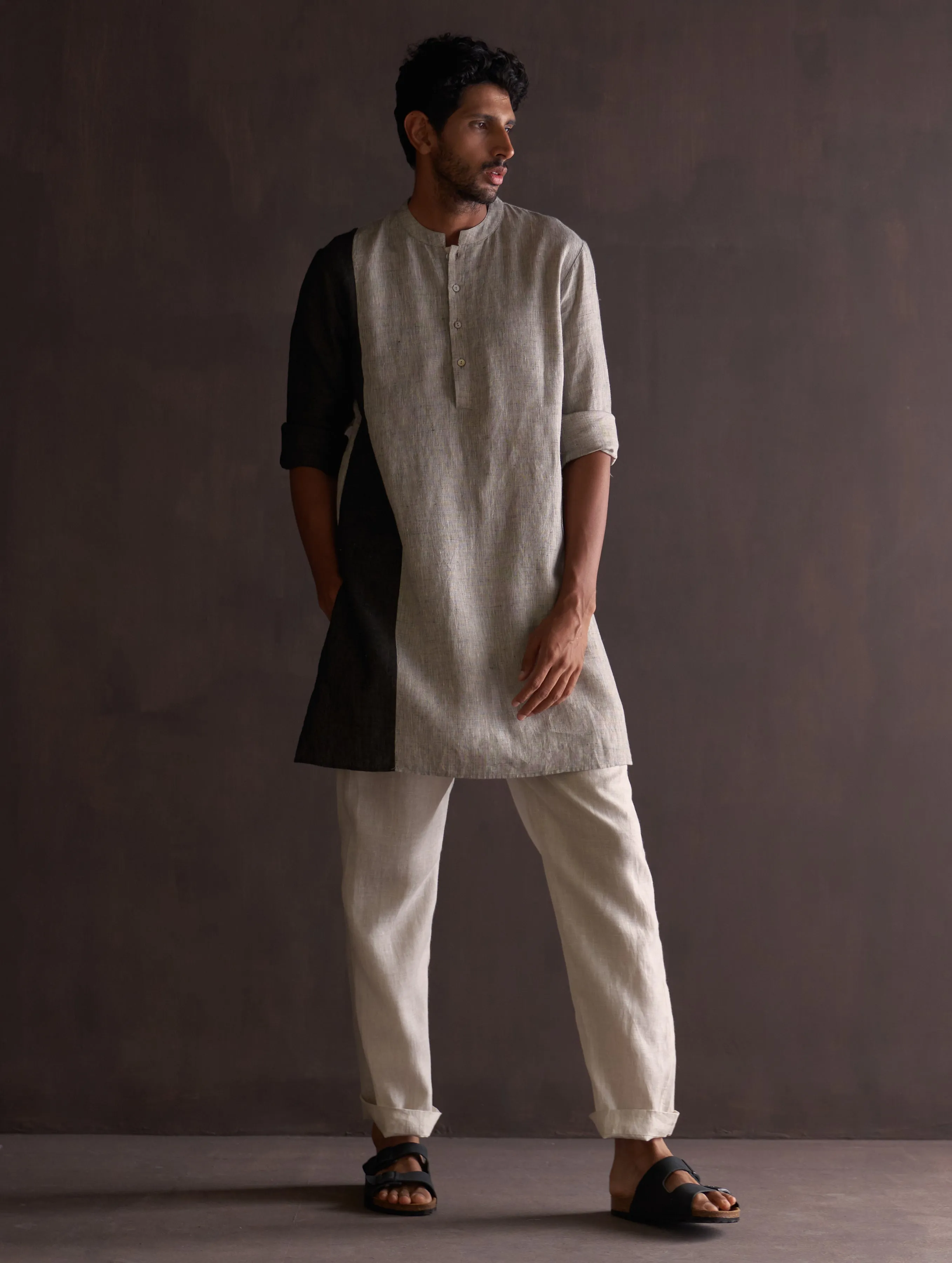 Minsu Color-Blocked Kurta Set - Grey