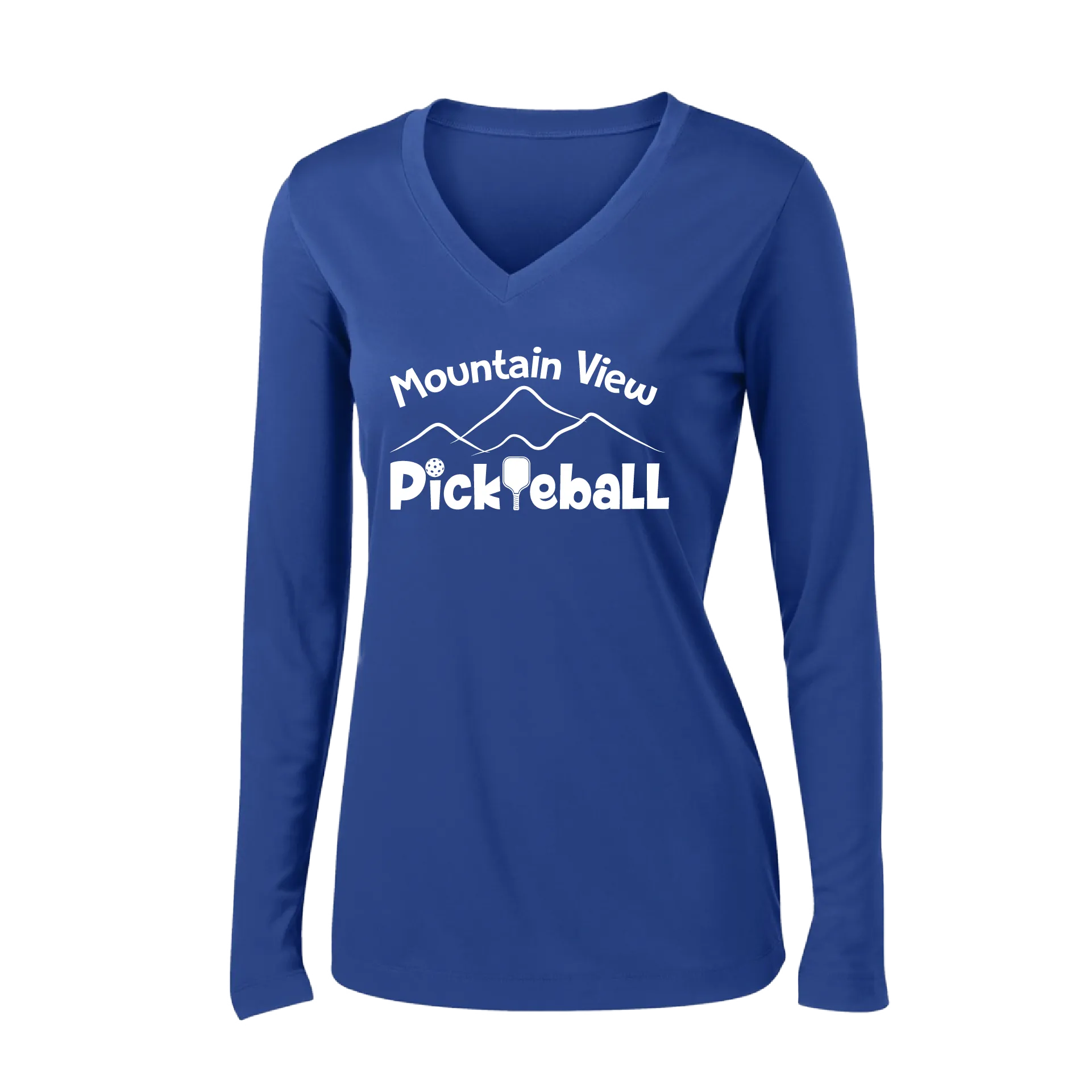 Mountain View Pickleball Club | Women's Long Sleeve V-Neck Pickleball Shirts | 100% Polyester