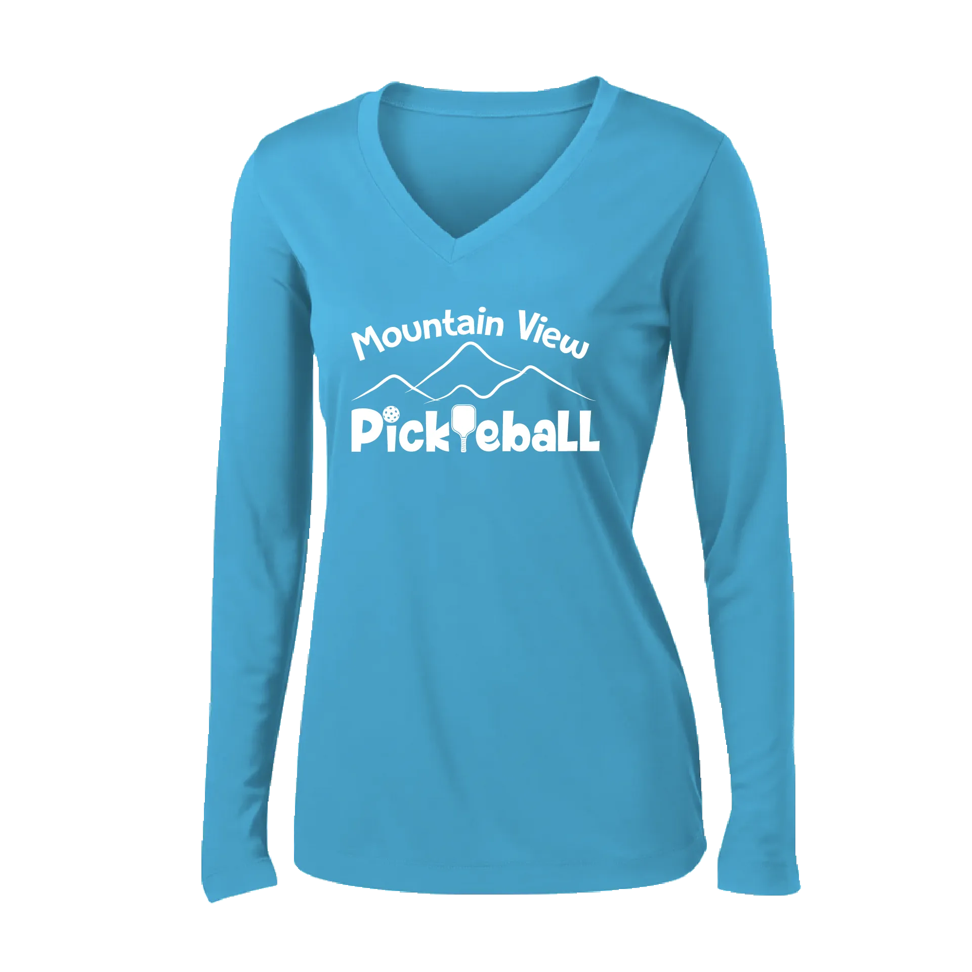 Mountain View Pickleball Club | Women's Long Sleeve V-Neck Pickleball Shirts | 100% Polyester