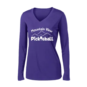 Mountain View Pickleball Club | Women's Long Sleeve V-Neck Pickleball Shirts | 100% Polyester