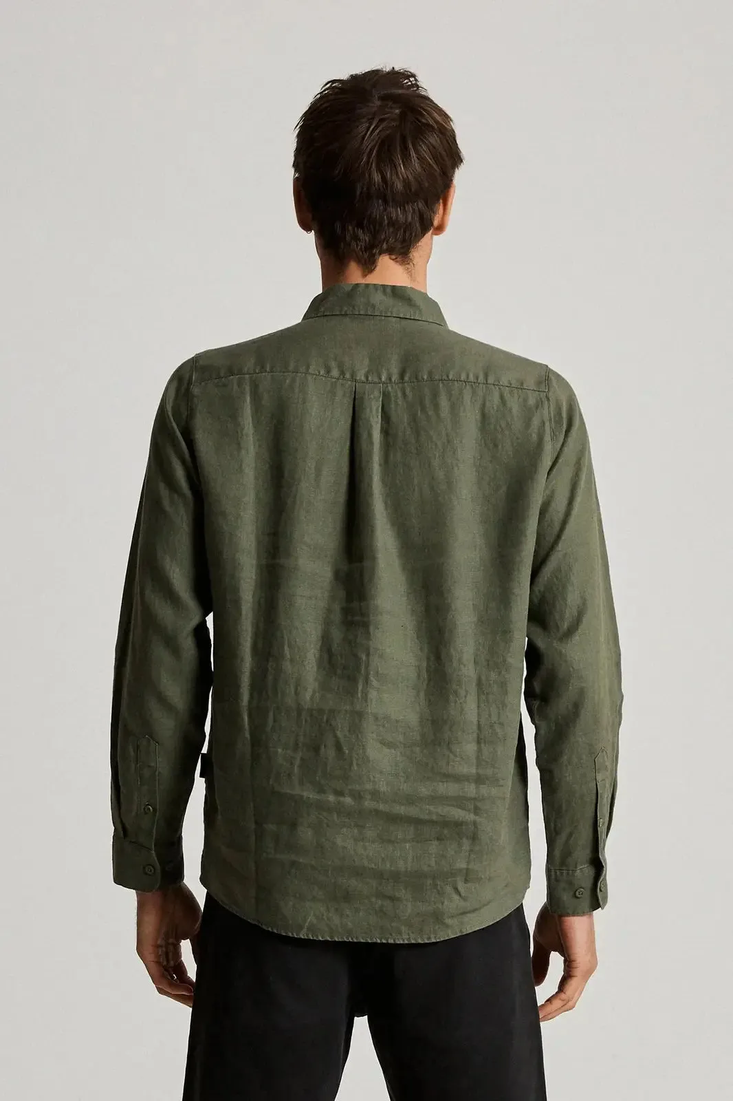 Mr simple linen long sleeve shirt - fatigue