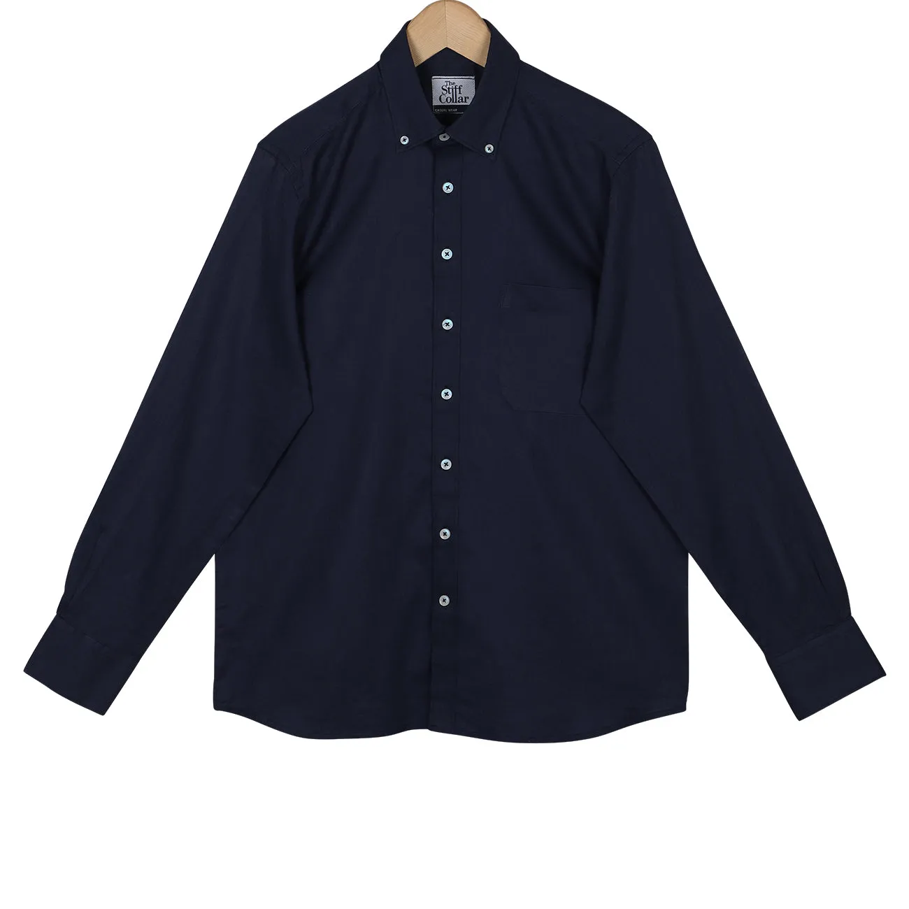 Navy Blue Button Down Cotton Linen Shirt