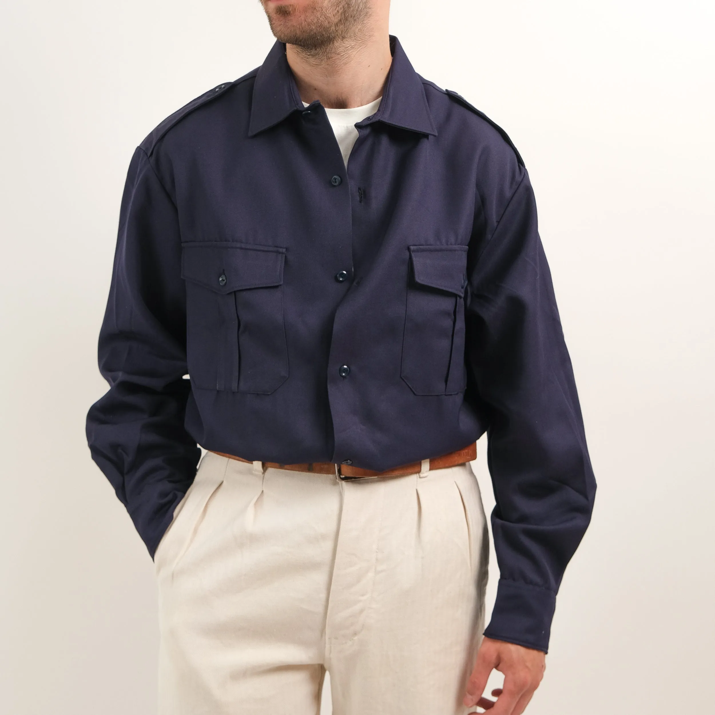 NAVY FRENCH MILITARY SHIRT