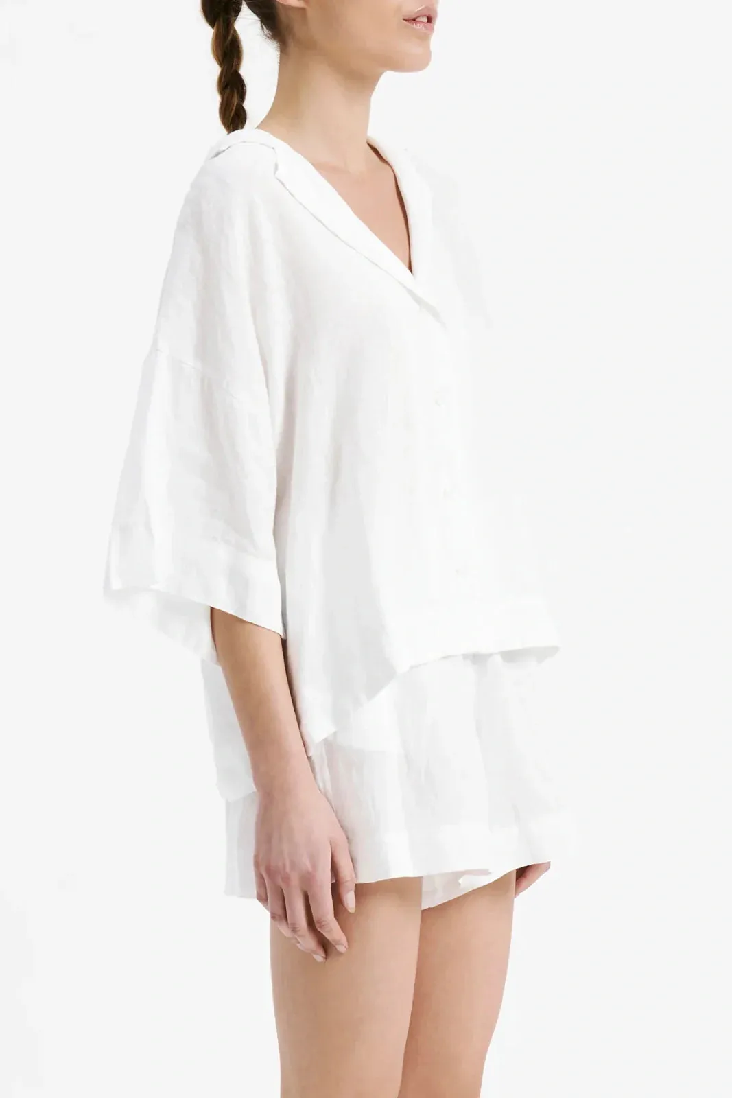 Nude lucy linen lounge shirt - white