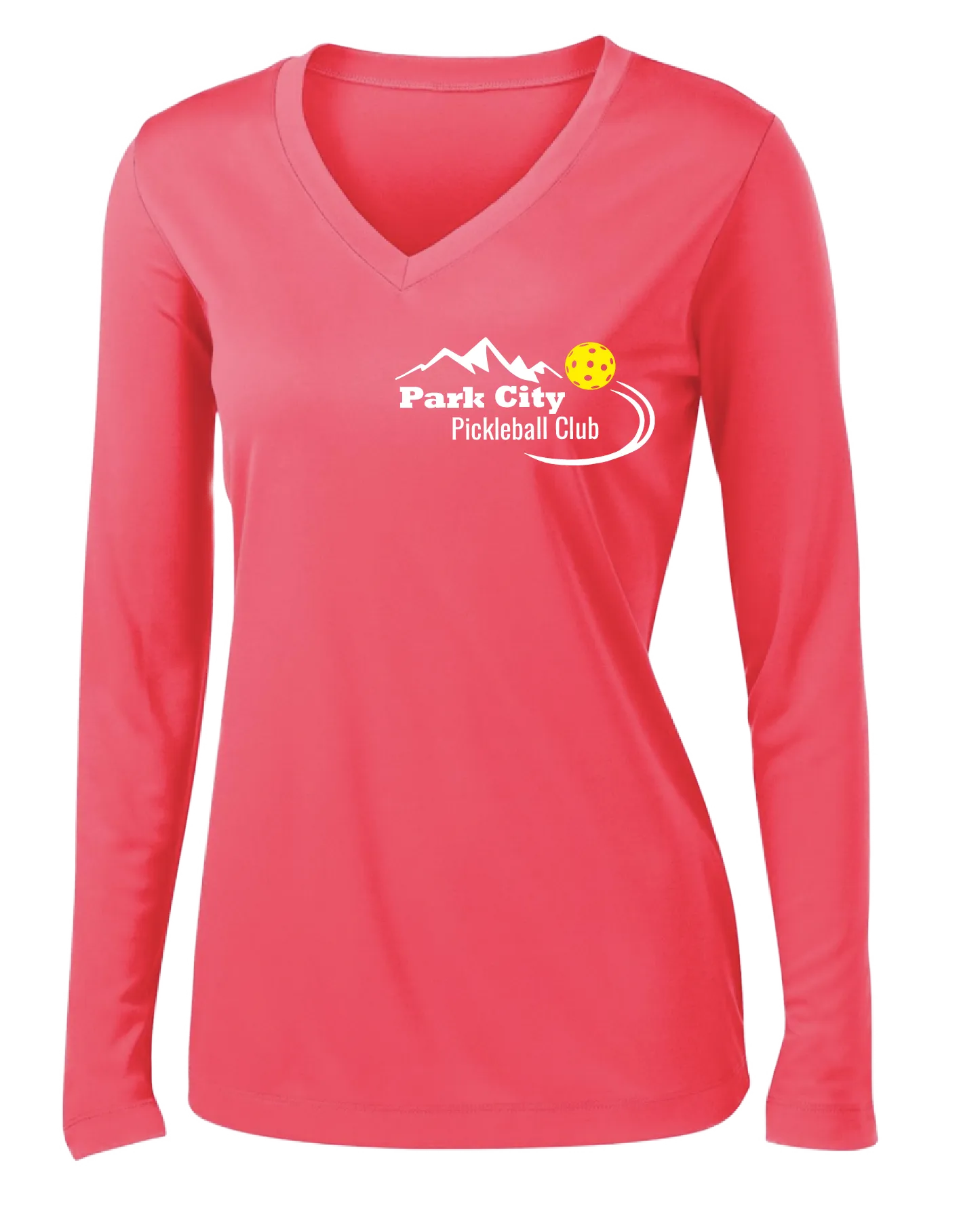 Park City Pickleball Club (White) | Women's Long Sleeve V-Neck Pickleball Shirts | 100% Polyester