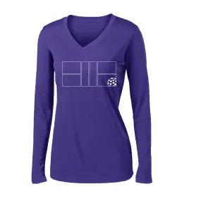 Pickleball Court | Women's Long Sleeve V-Neck Pickleball Shirts | 100% Polyester