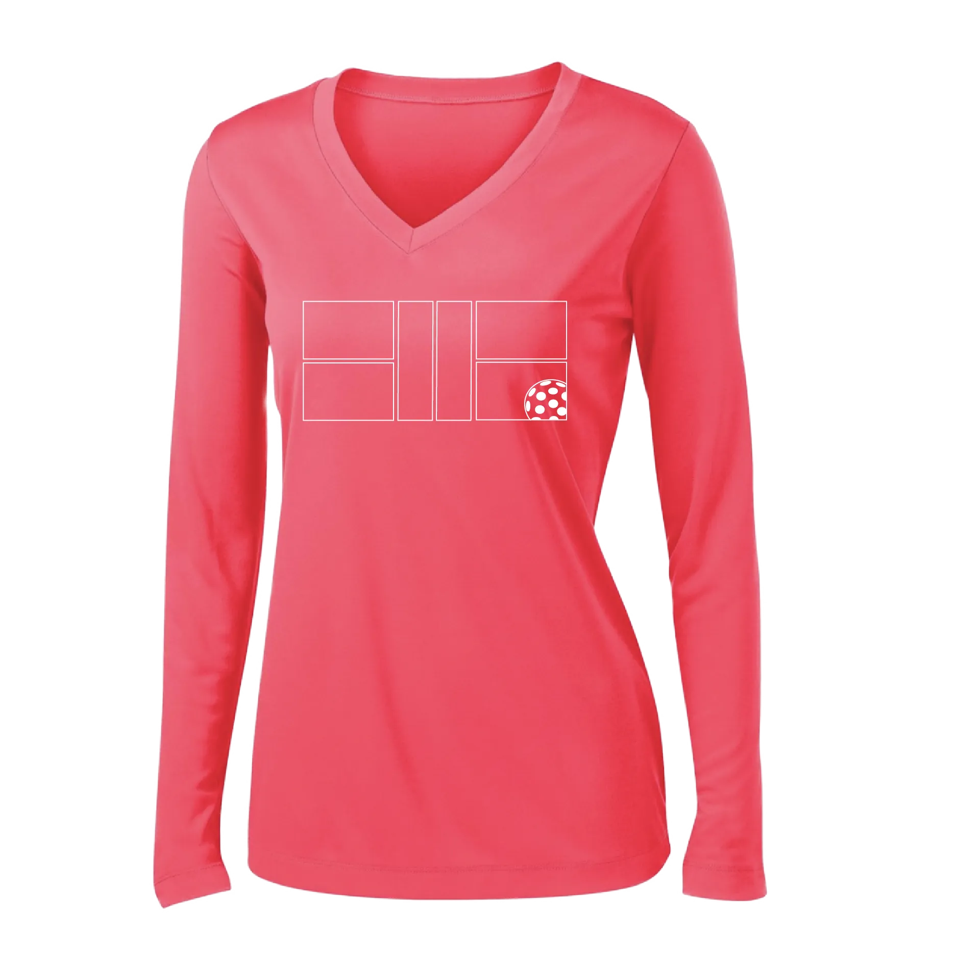 Pickleball Court | Women's Long Sleeve V-Neck Pickleball Shirts | 100% Polyester