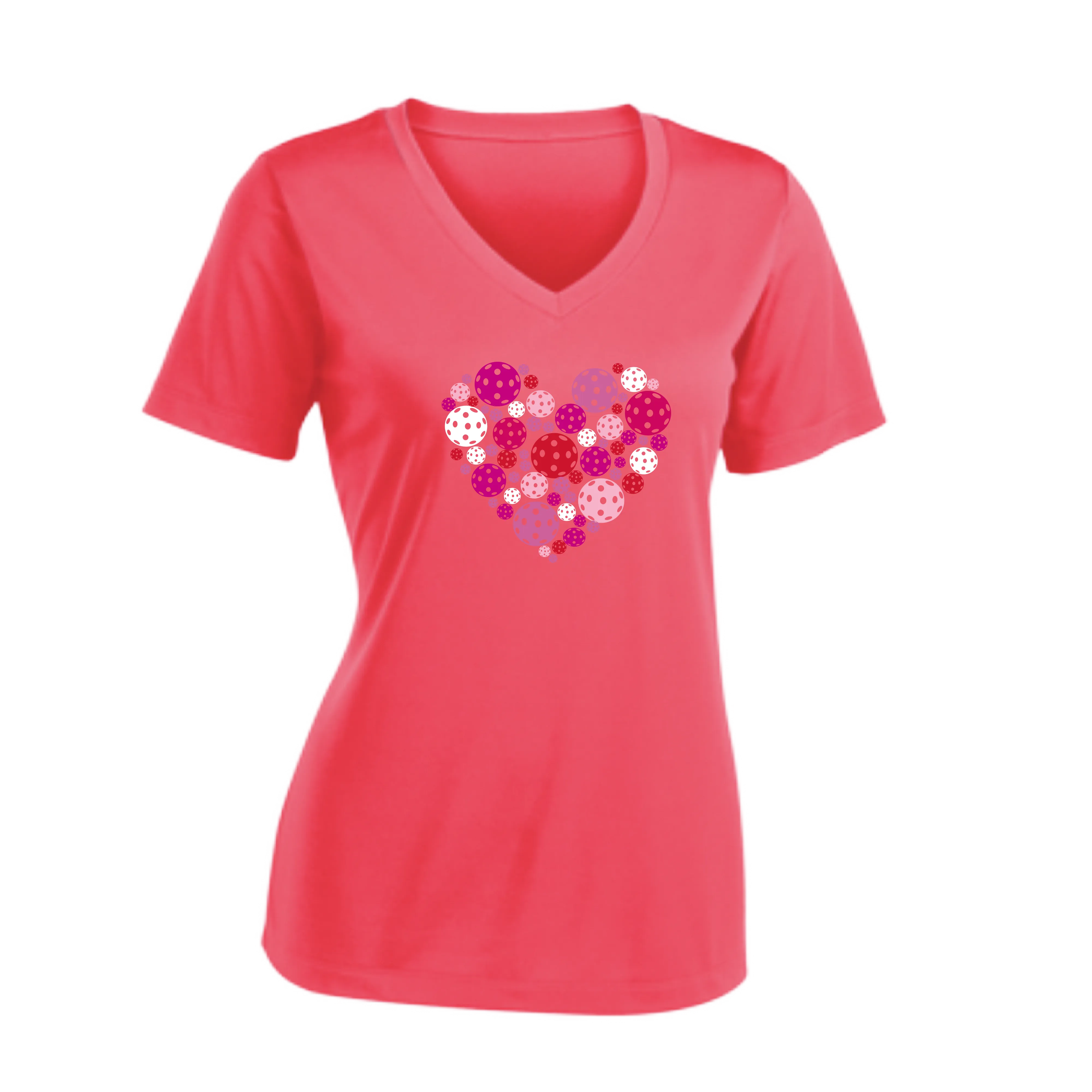 Pickleball Heart | Women's Short Sleeve V-Neck Pickleball Shirts | 100% Polyester