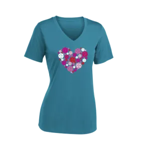 Pickleball Heart | Women's Short Sleeve V-Neck Pickleball Shirts | 100% Polyester