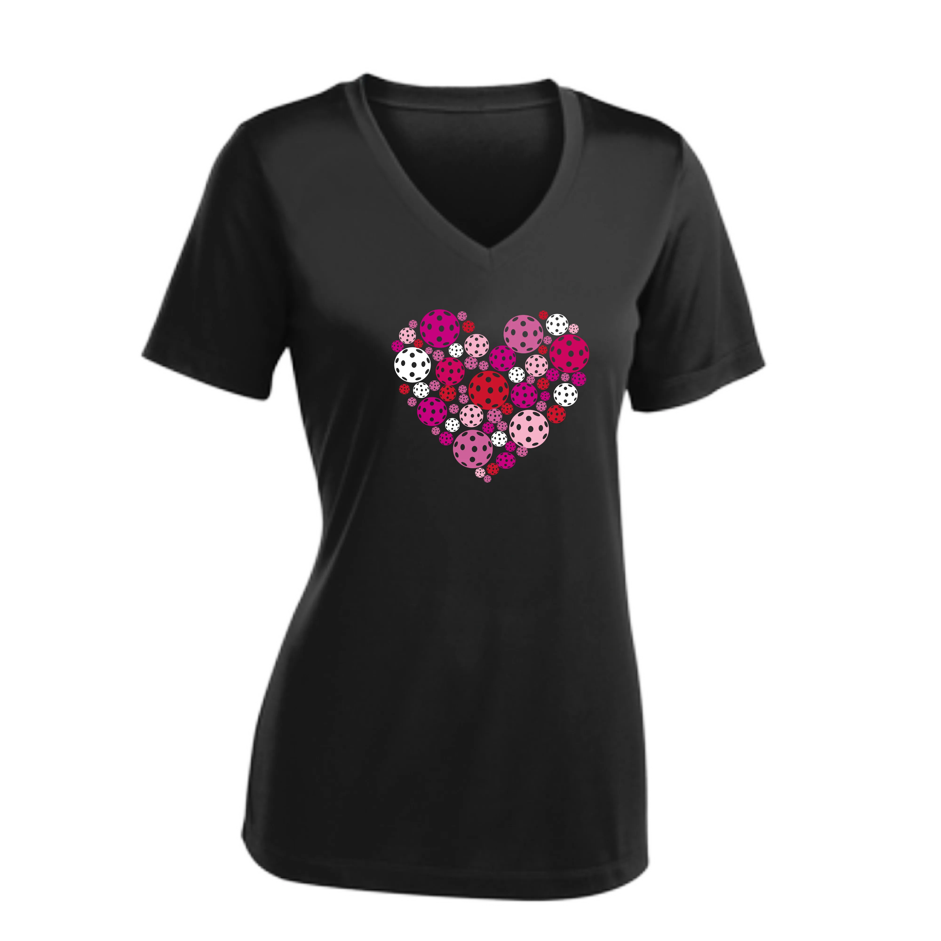 Pickleball Heart | Women's Short Sleeve V-Neck Pickleball Shirts | 100% Polyester