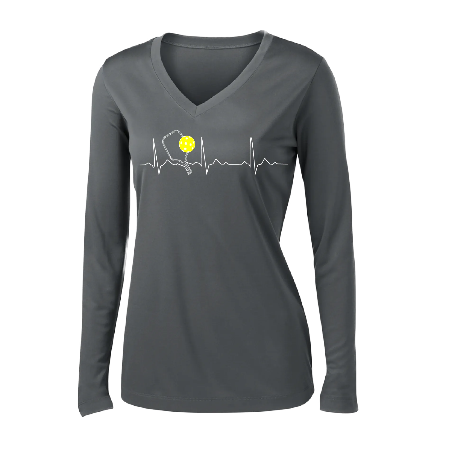 Pickleball Heartbeat EKG | Women's Long Sleeve V-Neck Pickleball Shirts | 100% Polyester