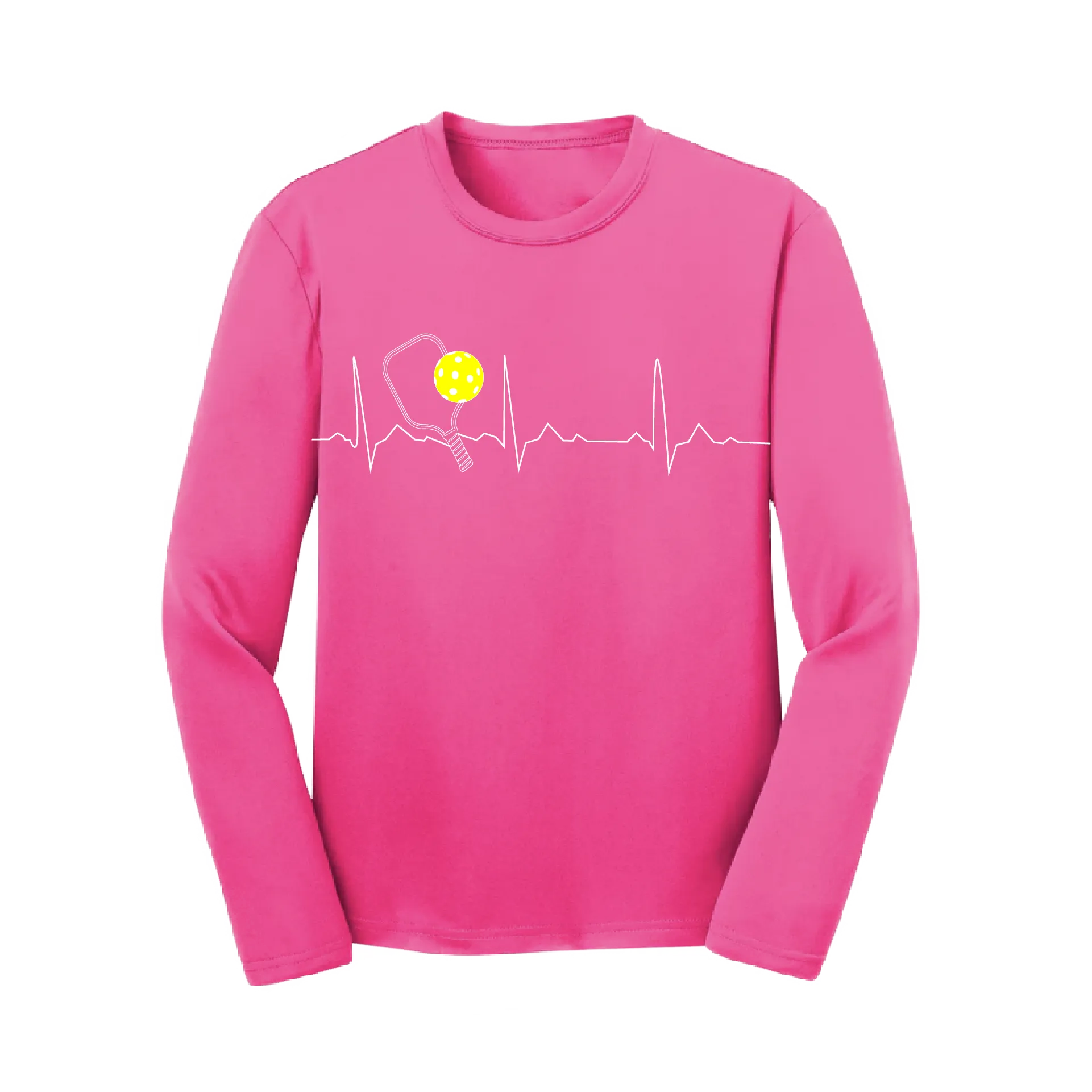 Pickleball Heartbeat (EKG) | Youth Long Sleeve Athletic Pickleball Shirt | 100% Polyester