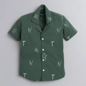 Polka Tots Half Sleeve Shirt Tennis Collar Alphabet Print - Green