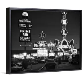 "1980's Night Neon On The Strip For El Morocco La Concha Stardust Las Vegas Ne" Black Float Frame Canvas Art