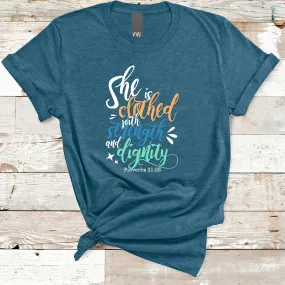 "She Is Clothed" Deep Heather Teal T-Shirt